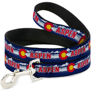 Dog Leash - Colorado ASPEN Flag/Snowy Mountains Weathered Blue/White/Red/Yellows Dog Leashes Buckle-Down
