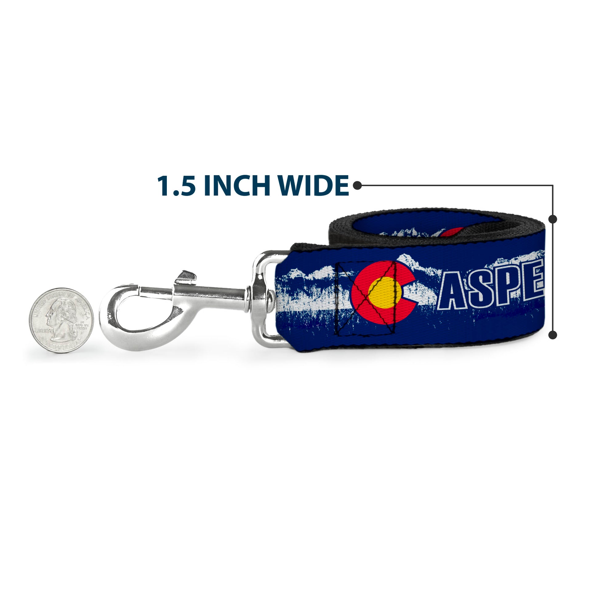 Dog Leash - Colorado ASPEN Flag/Snowy Mountains Weathered2 Blue/White/Red/Yellows Dog Leashes Buckle-Down