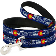 Dog Leash - Colorado ASPEN Flag/Snowy Mountains Weathered2 Blue/White/Red/Yellows Dog Leashes Buckle-Down