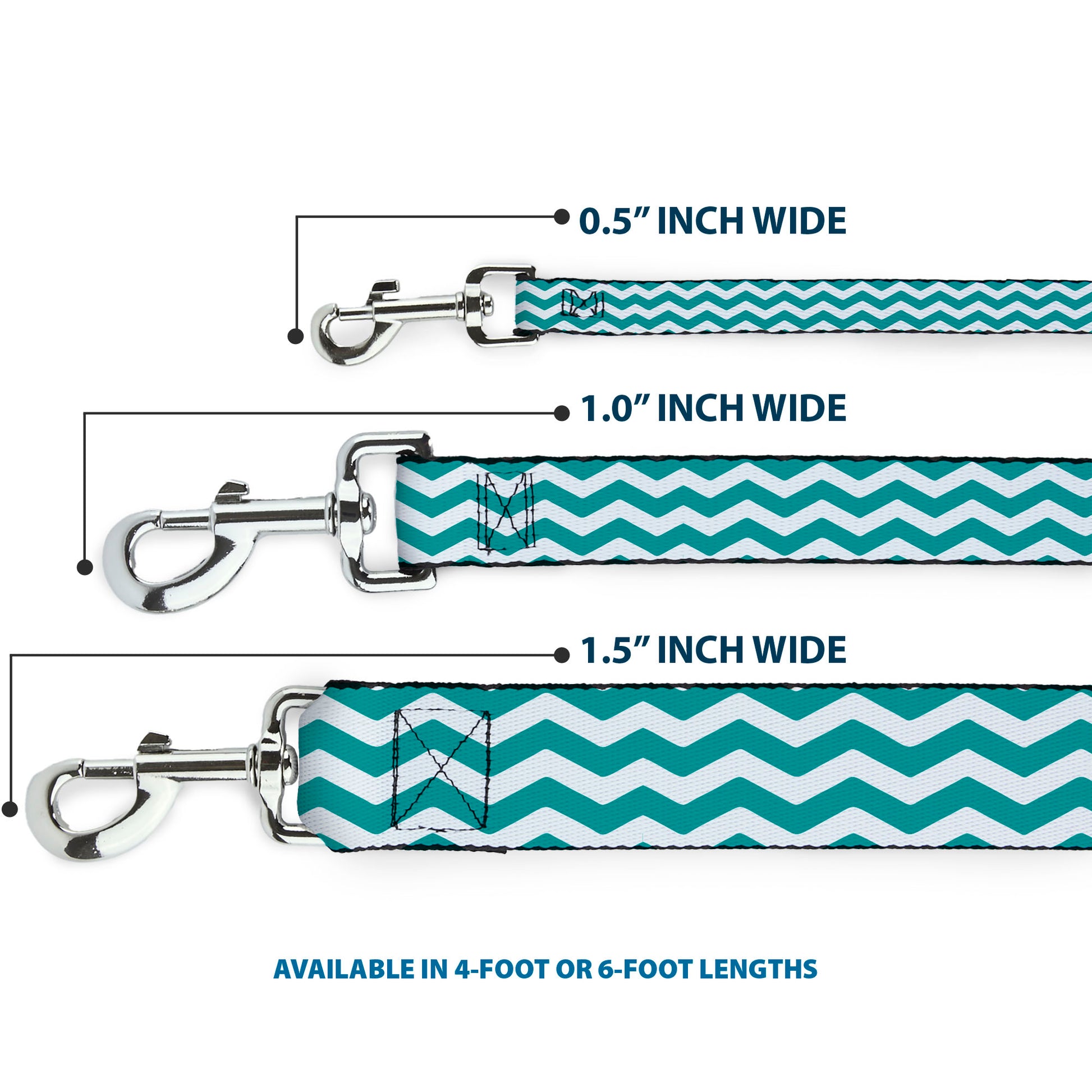 Dog Leash - Chevron Stripe White/Teal Dog Leashes Buckle-Down