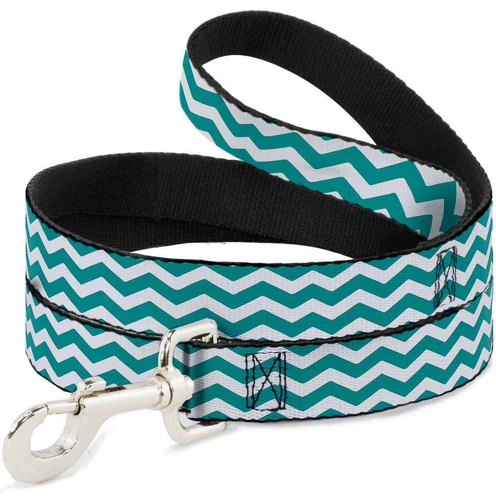 Dog Leash - Chevron Stripe White/Teal Dog Leashes Buckle-Down