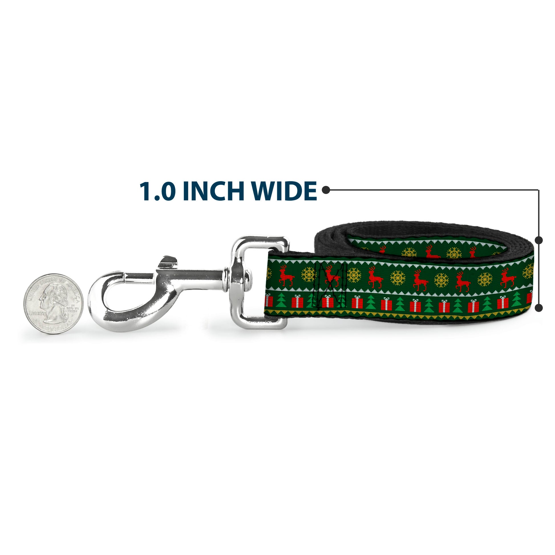 Dog Leash - Christmas Sweater Stitch Green White Gold Red Dog Leashes Buckle-Down