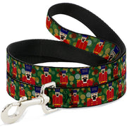 Dog Leash - Christmas Nutcracker Polka Dots Greens Gold Red Dog Leashes Buckle-Down