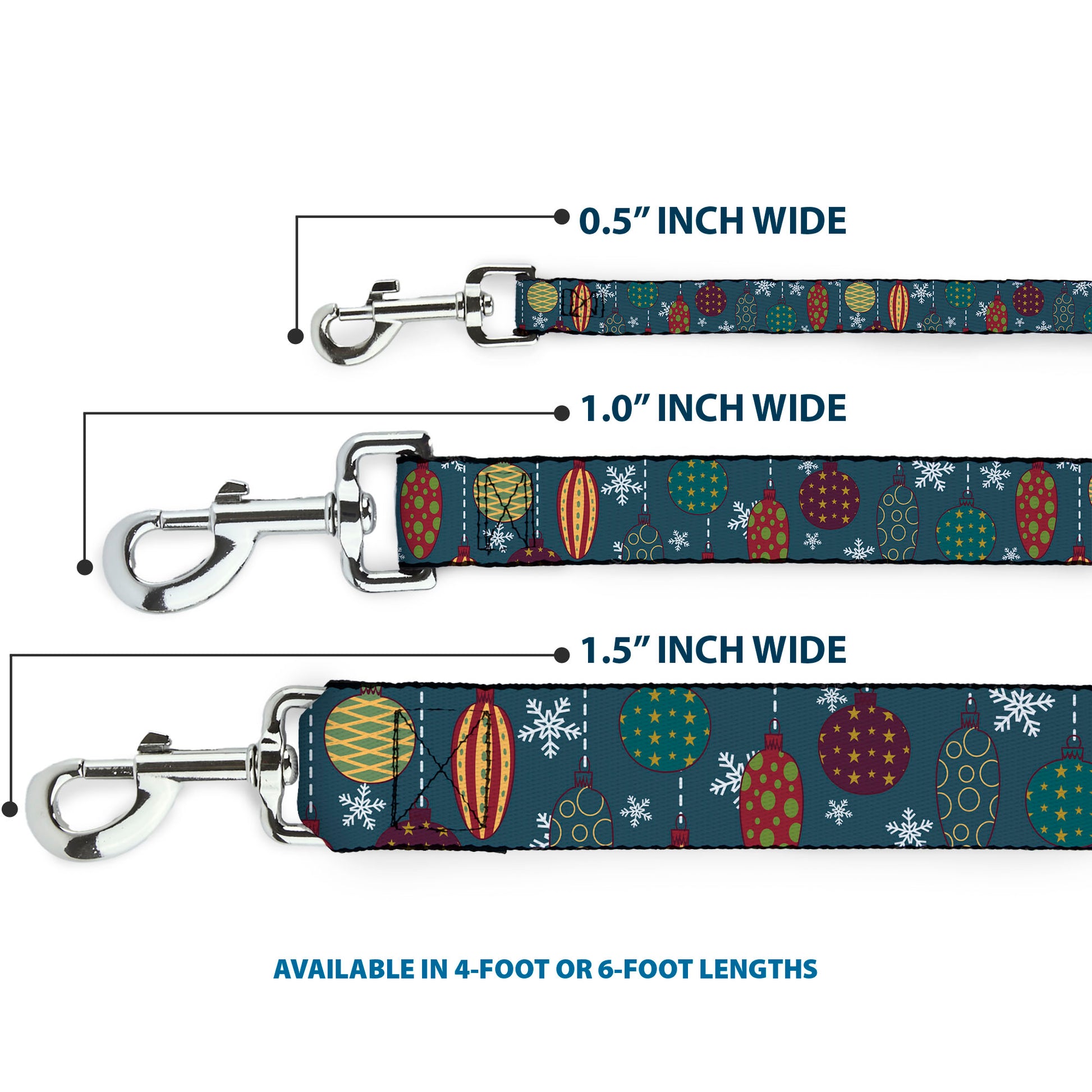Dog Leash - Christmas Ornaments Snowflakes Blue White Multi Color Dog Leashes Buckle-Down