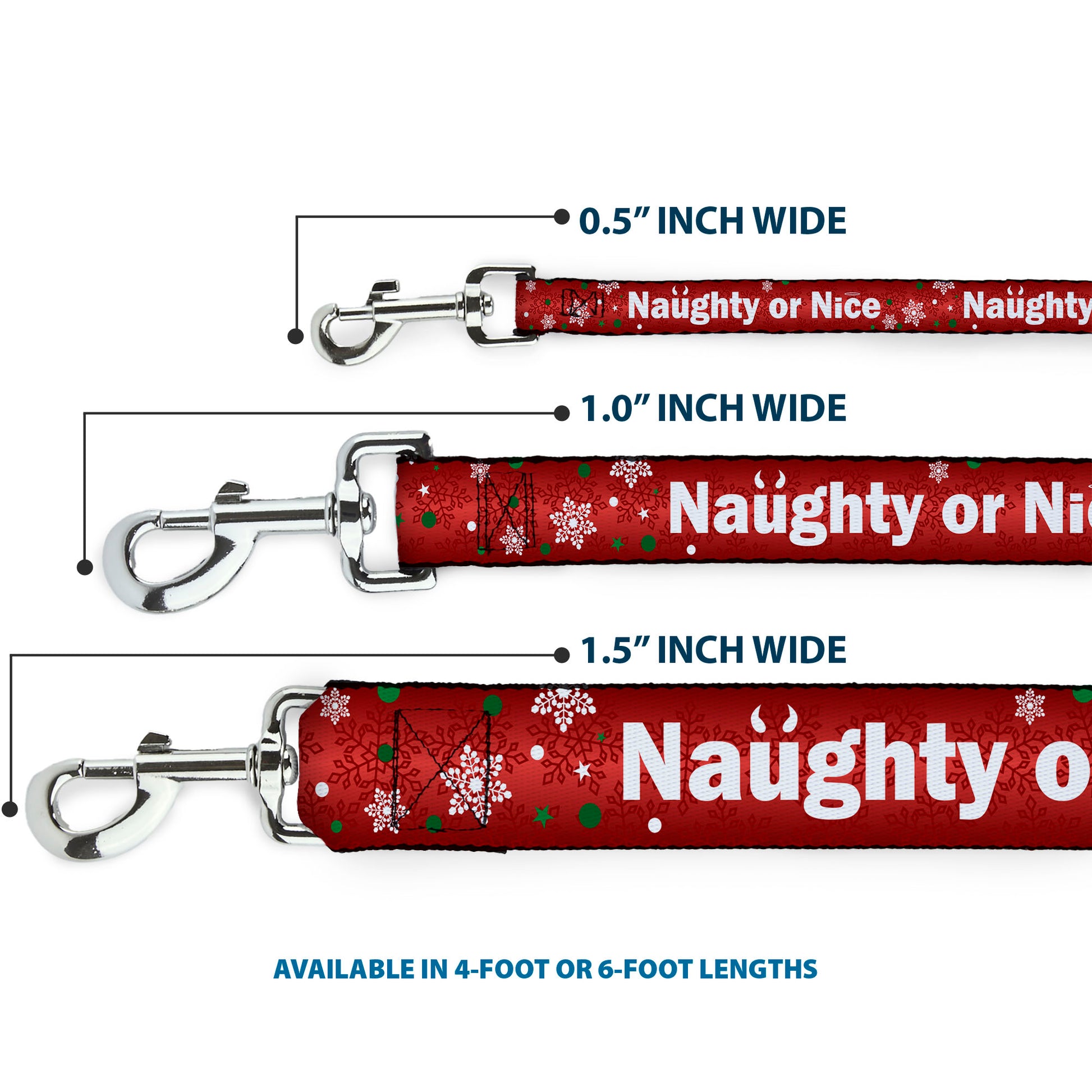 Dog Leash - Christmas NAUGHTY OR NICE/Snowflakes Reds/White/Green Dog Leashes Buckle-Down