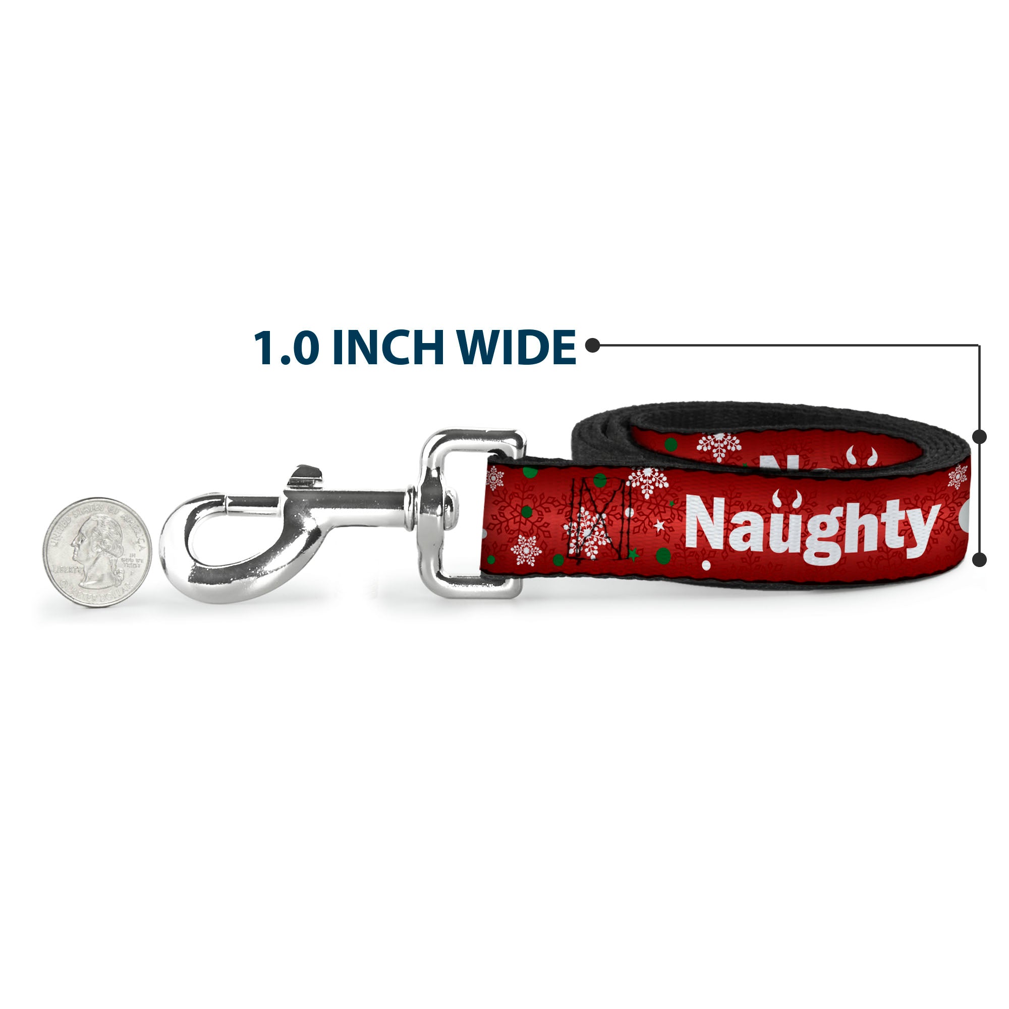 Dog Leash - Christmas NAUGHTY OR NICE/Snowflakes Reds/White/Green Dog Leashes Buckle-Down