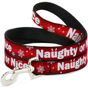 Dog Leash - Christmas NAUGHTY OR NICE/Snowflakes Reds/White/Green Dog Leashes Buckle-Down