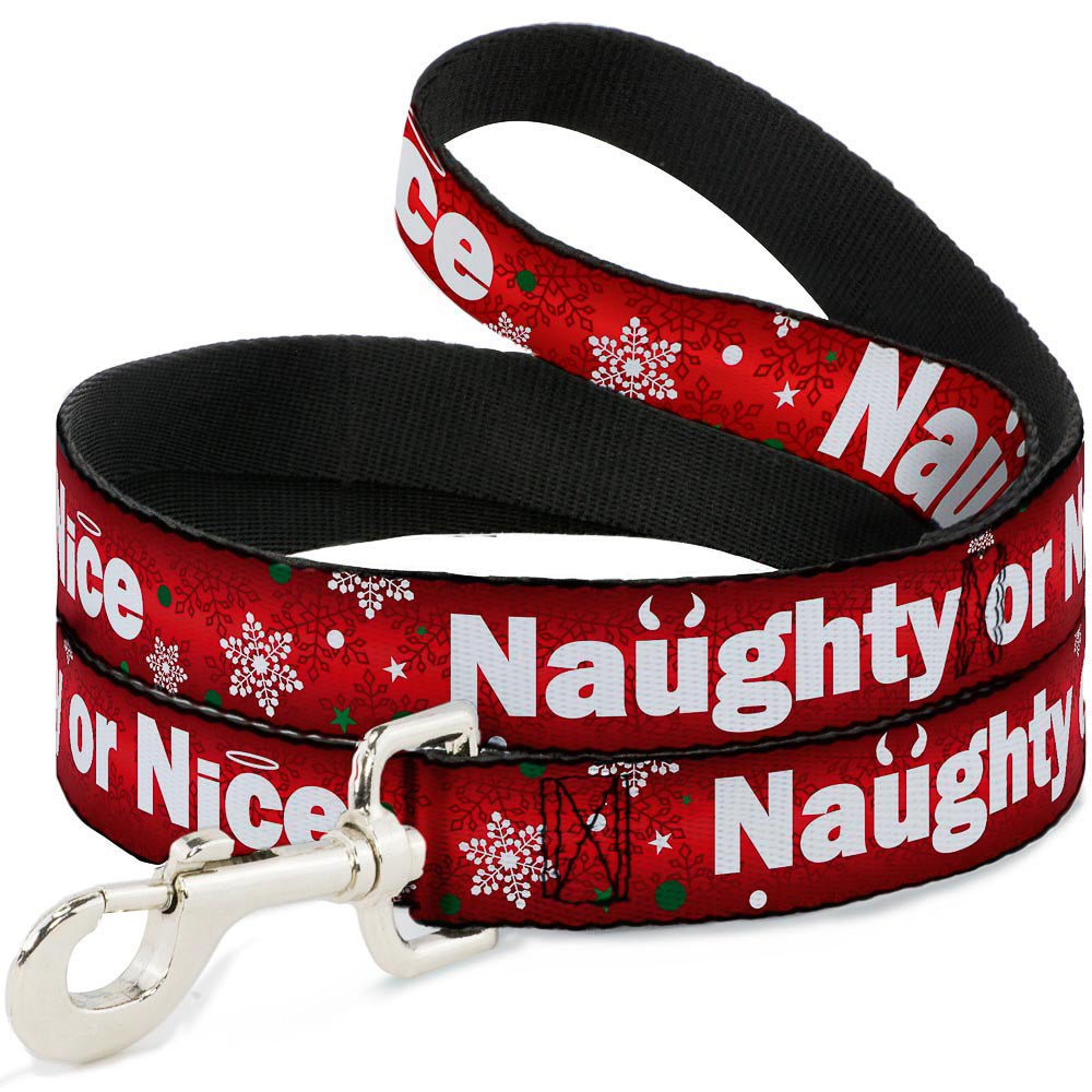 Dog Leash - Christmas NAUGHTY OR NICE/Snowflakes Reds/White/Green Dog Leashes Buckle-Down