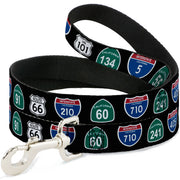 Dog Leash - California Highway Signs Black Dog Leashes Buckle-Down