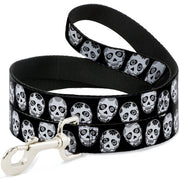 Dog Leash - Sugar Skulls Black/White/Black Dog Leashes Buckle-Down