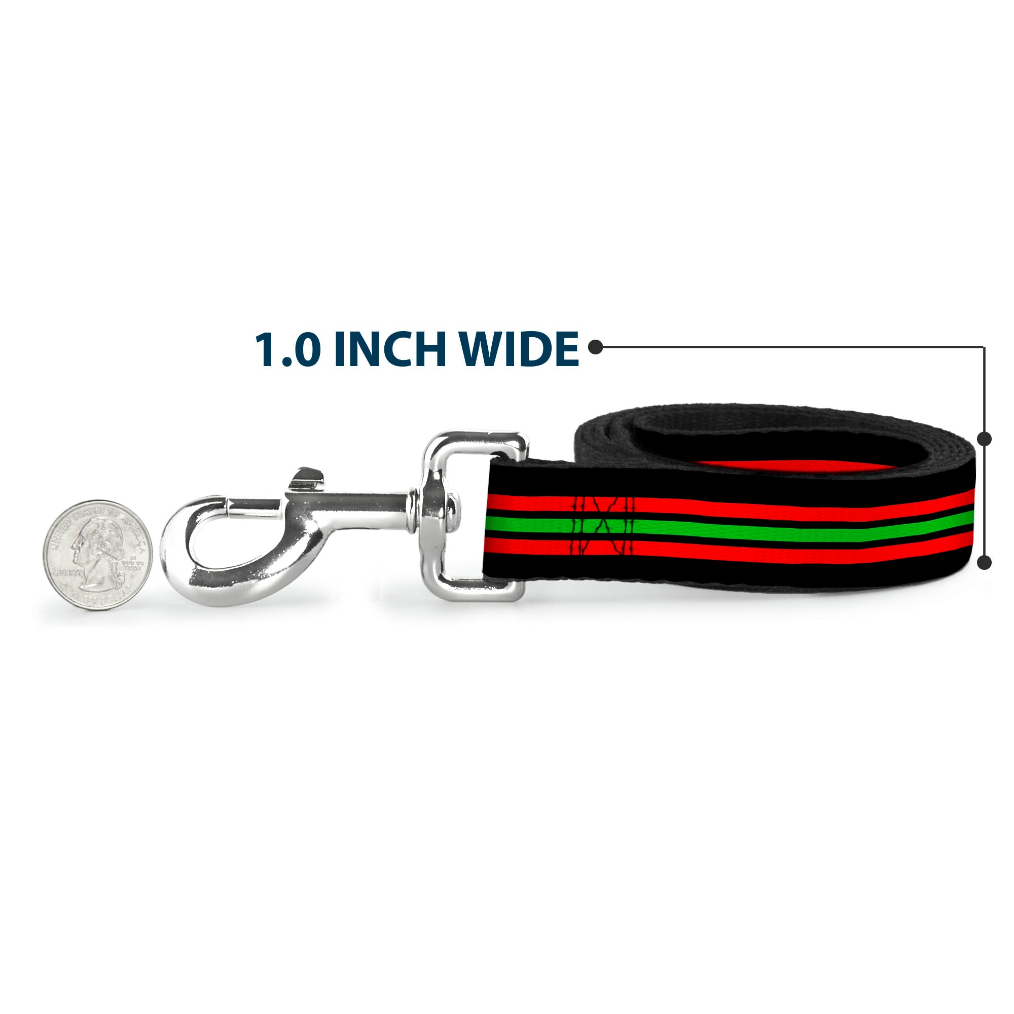 Dog Leash - Stripe Trio Black/Red/Green/Black Dog Leashes Buckle-Down