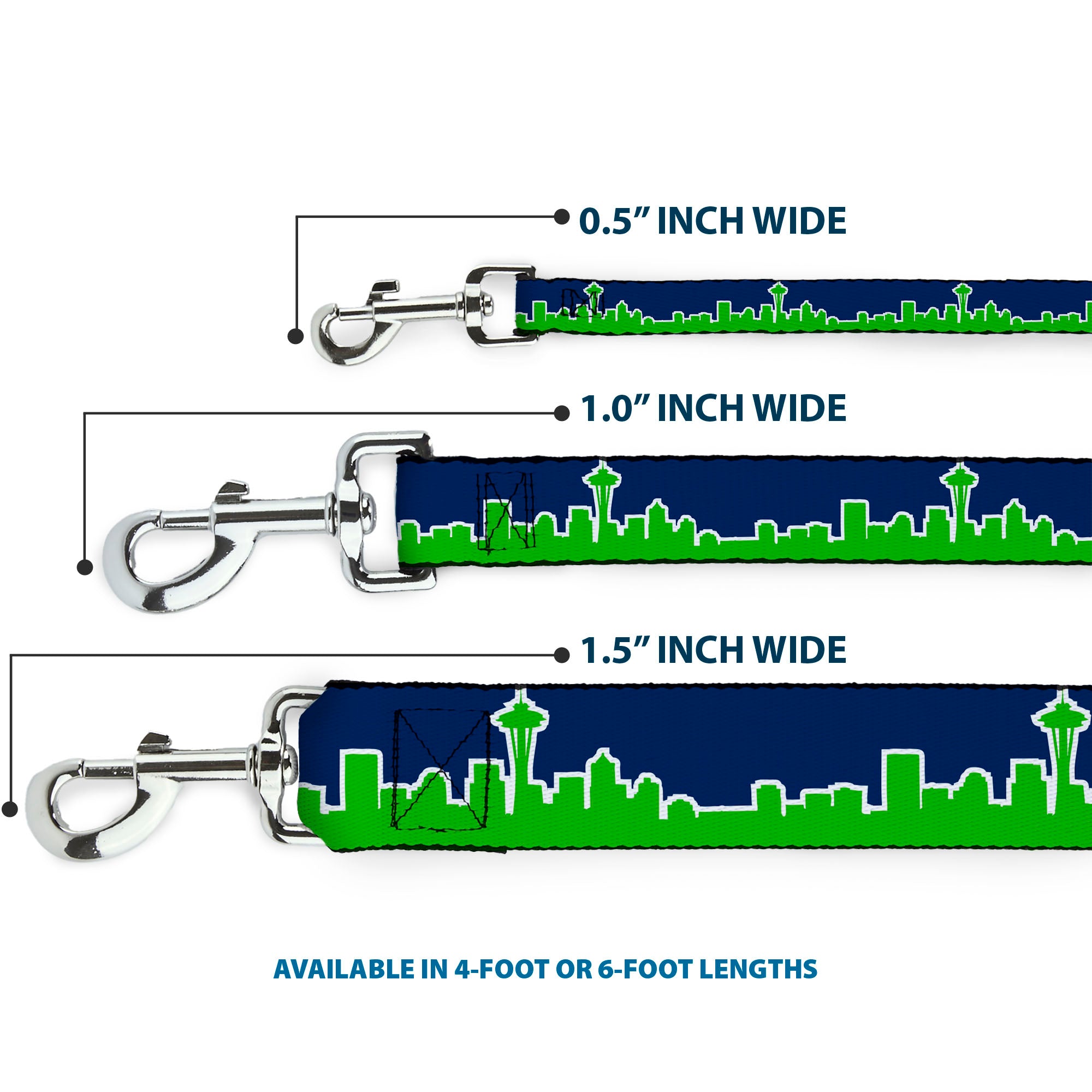 Dog Leash - Seattle Skyline Navy/Bright Green Dog Leashes Buckle-Down