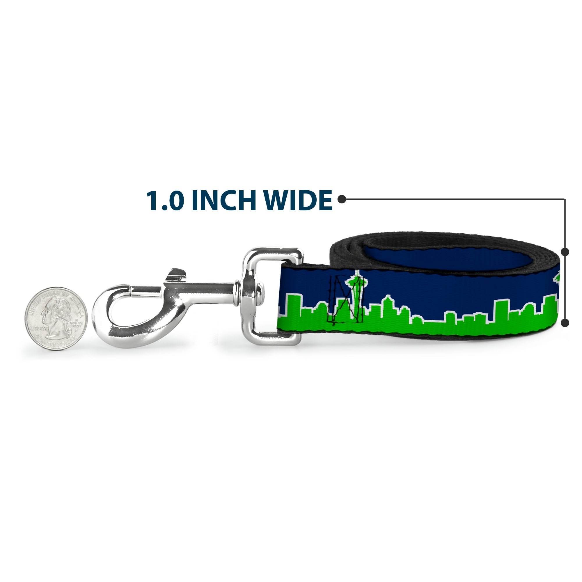 Dog Leash - Seattle Skyline Navy/Bright Green Dog Leashes Buckle-Down