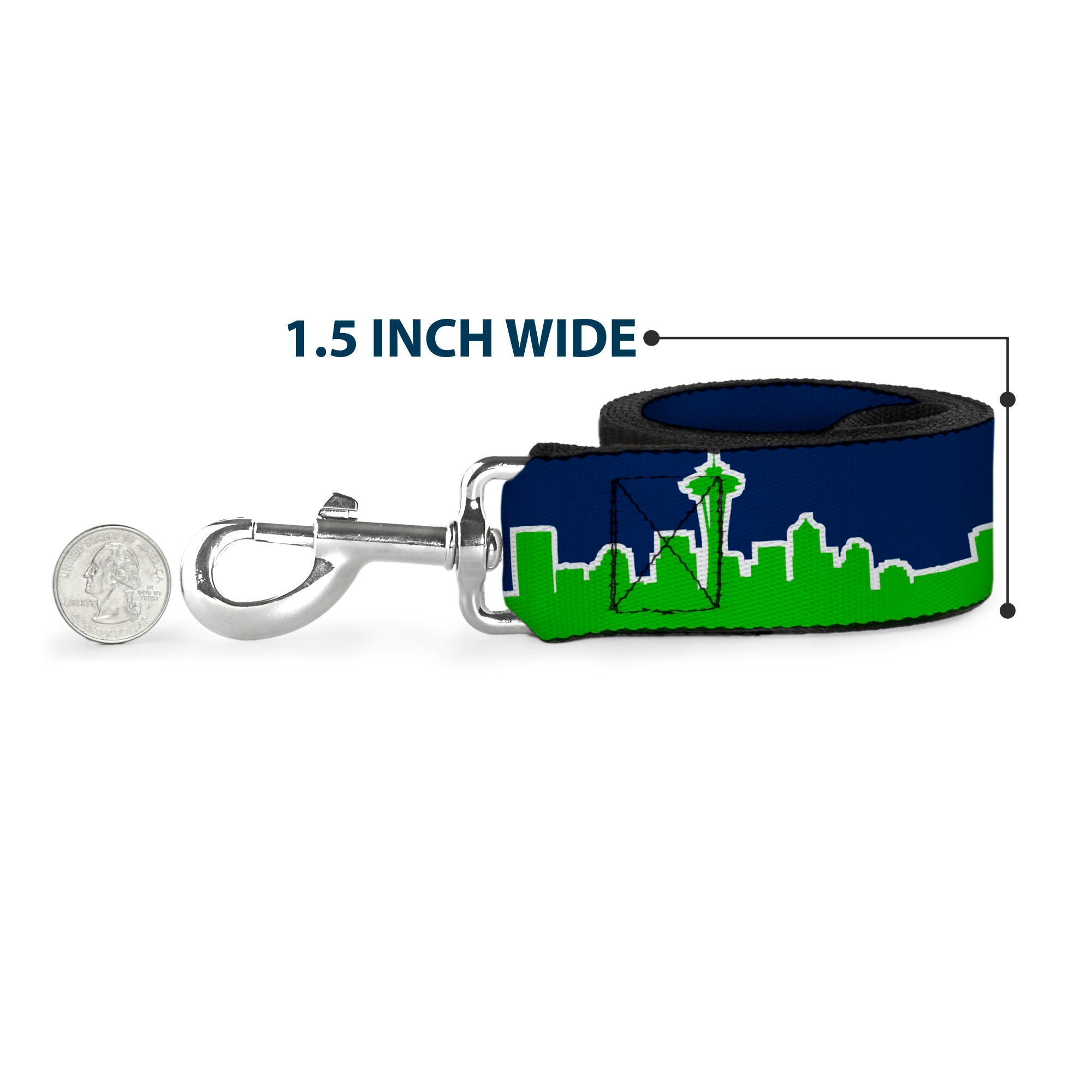 Dog Leash - Seattle Skyline Navy/Bright Green Dog Leashes Buckle-Down