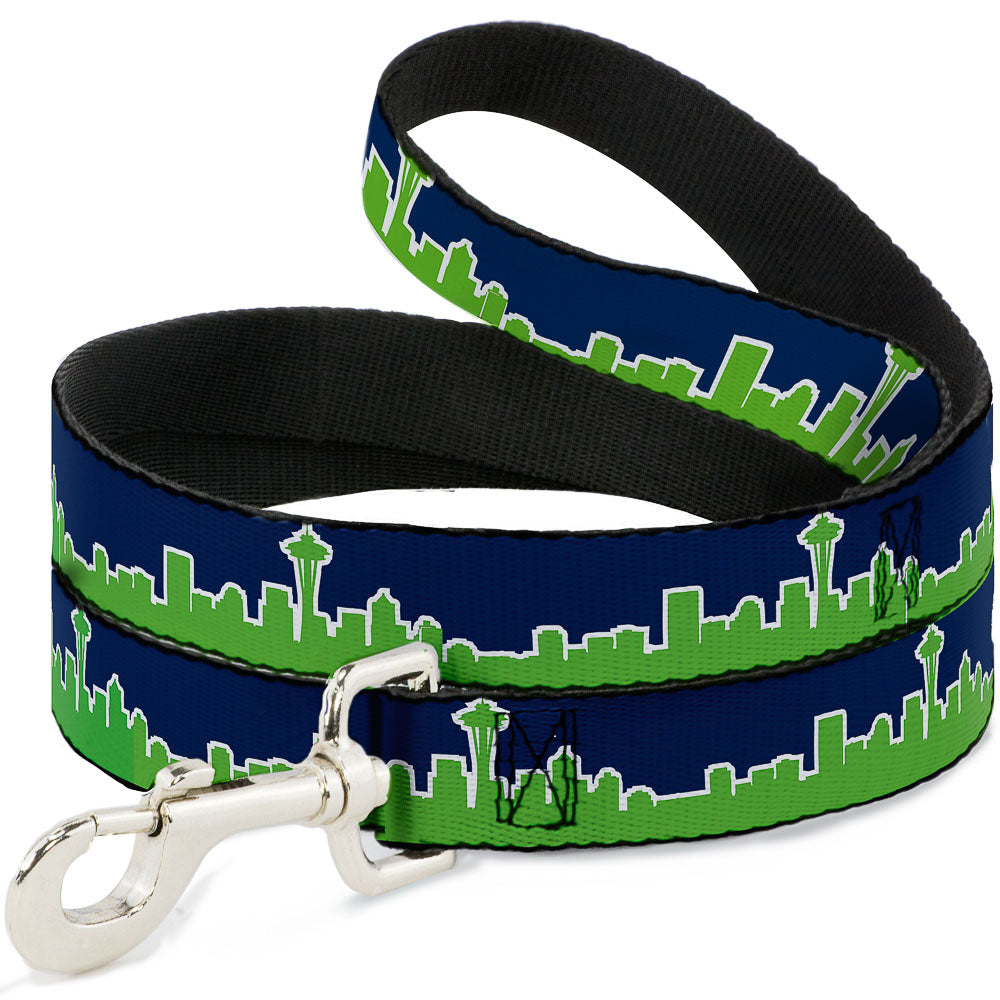 Dog Leash - Seattle Skyline Navy/Bright Green Dog Leashes Buckle-Down