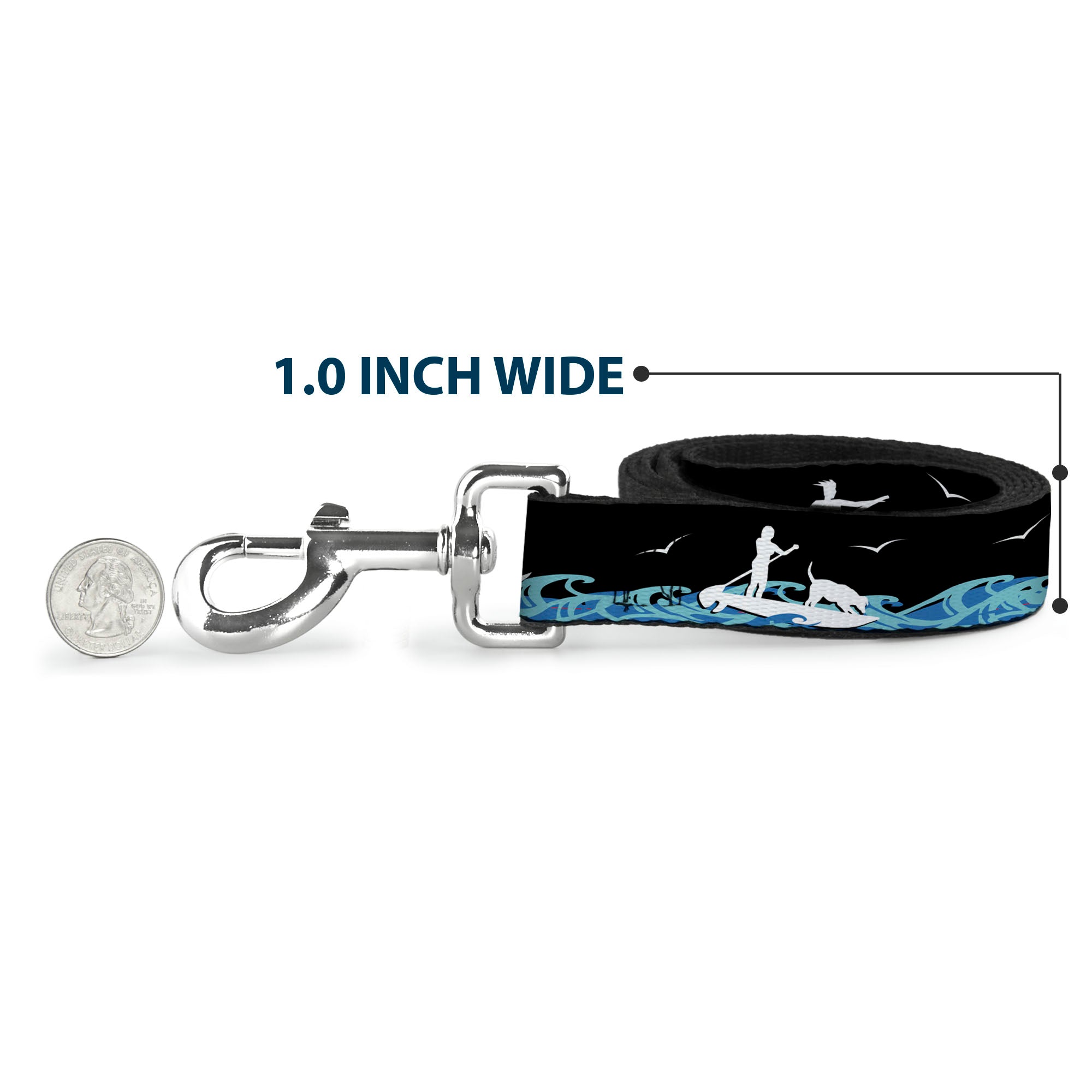 Dog Leash - SUP w/Dog Black/Blues/White Dog Leashes Buckle-Down
