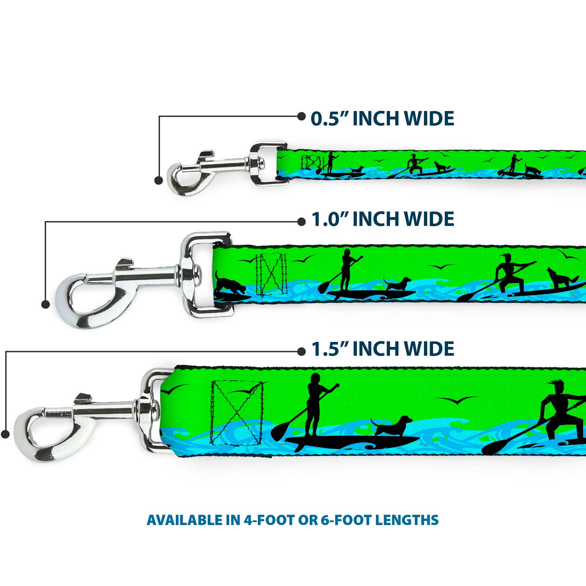 Dog Leash - SUP w/Dog Neon Green/Blues/Black Dog Leashes Buckle-Down