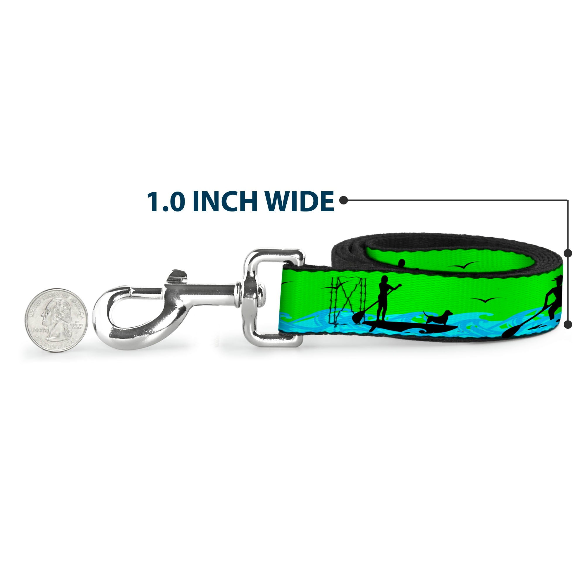 Dog Leash - SUP w/Dog Neon Green/Blues/Black Dog Leashes Buckle-Down
