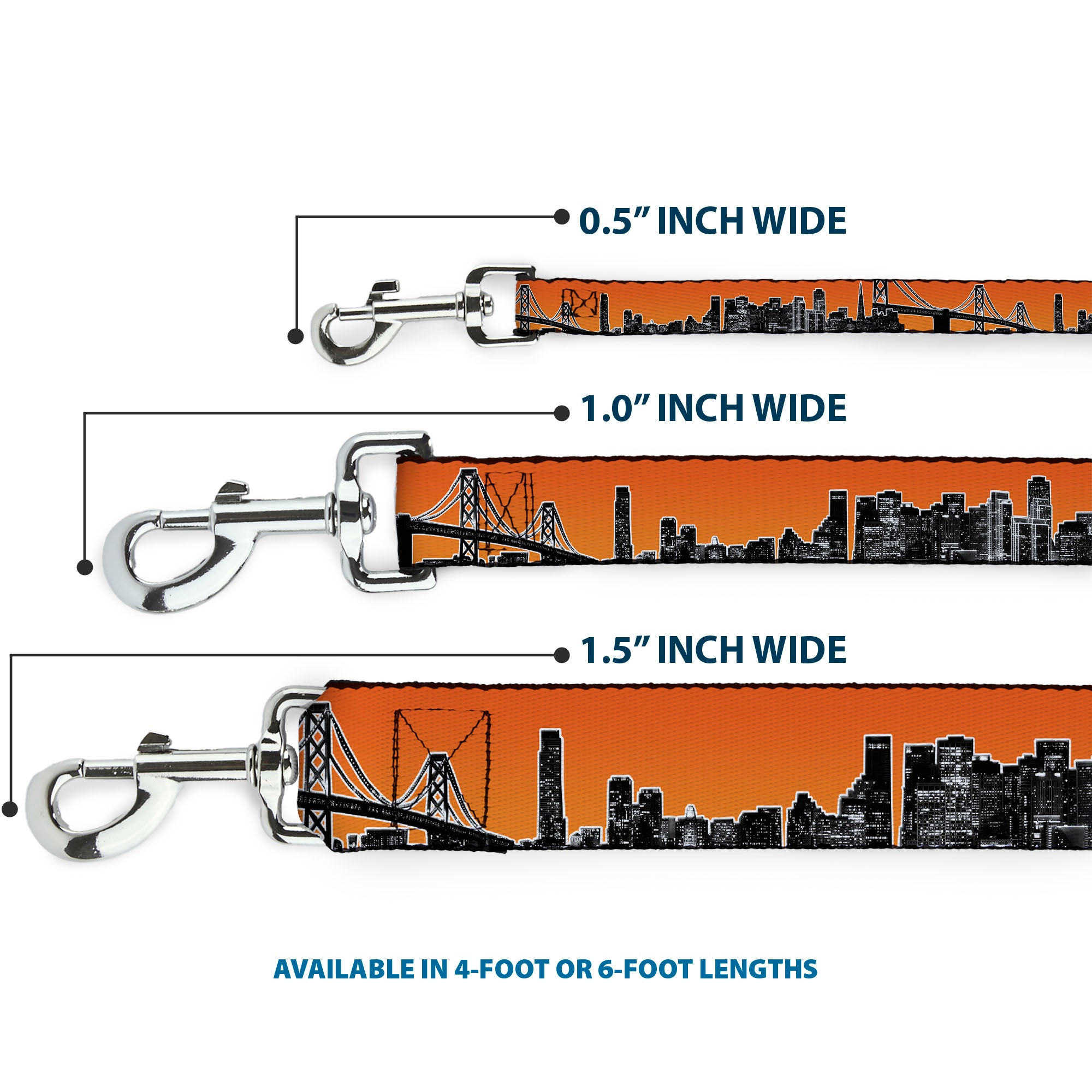 Dog Leash - San Francisco Vivid Skyline Orange Fade/Black Dog Leashes Buckle-Down