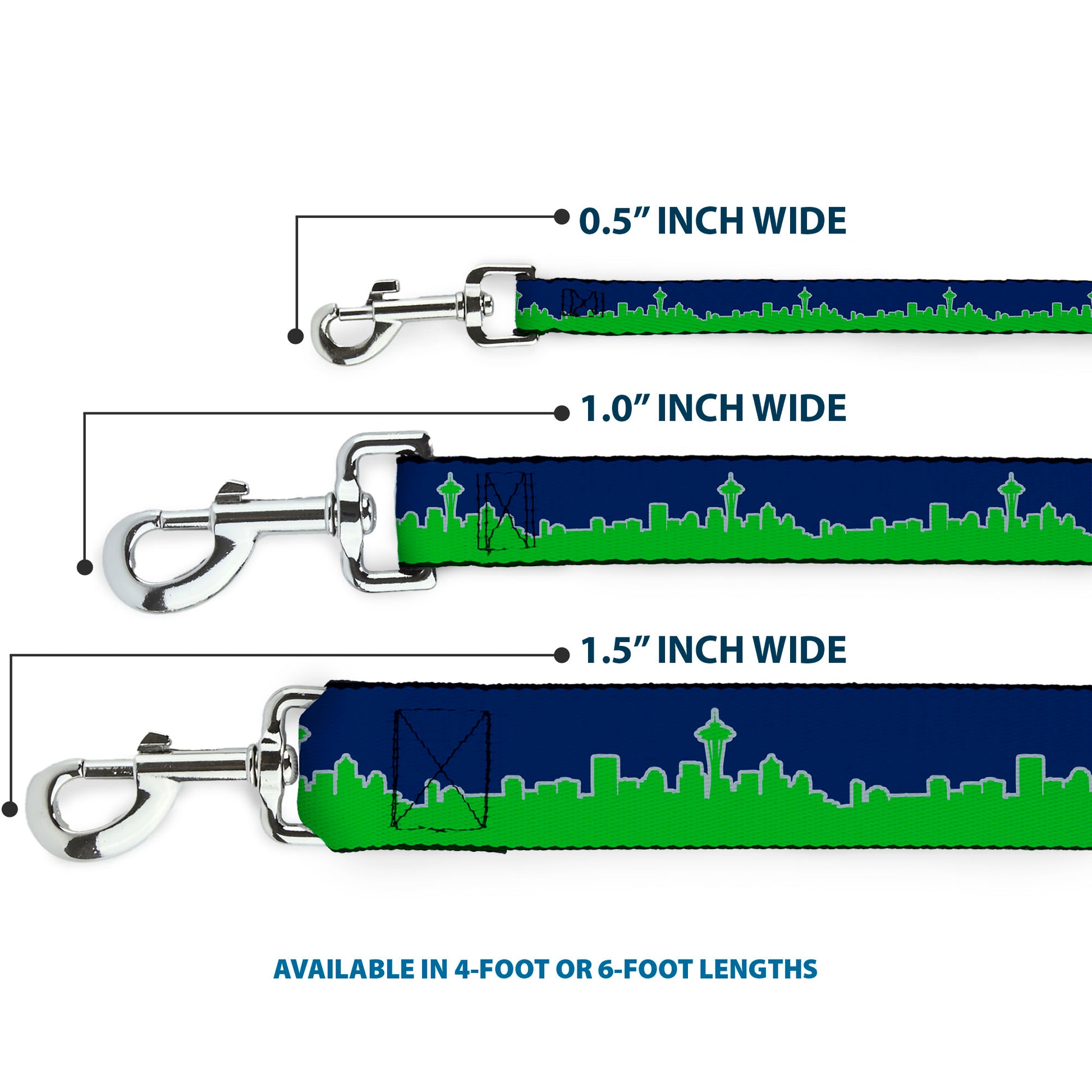 Dog Leash - Seattle Skyline Navy/Gray/Green Dog Leashes Buckle-Down