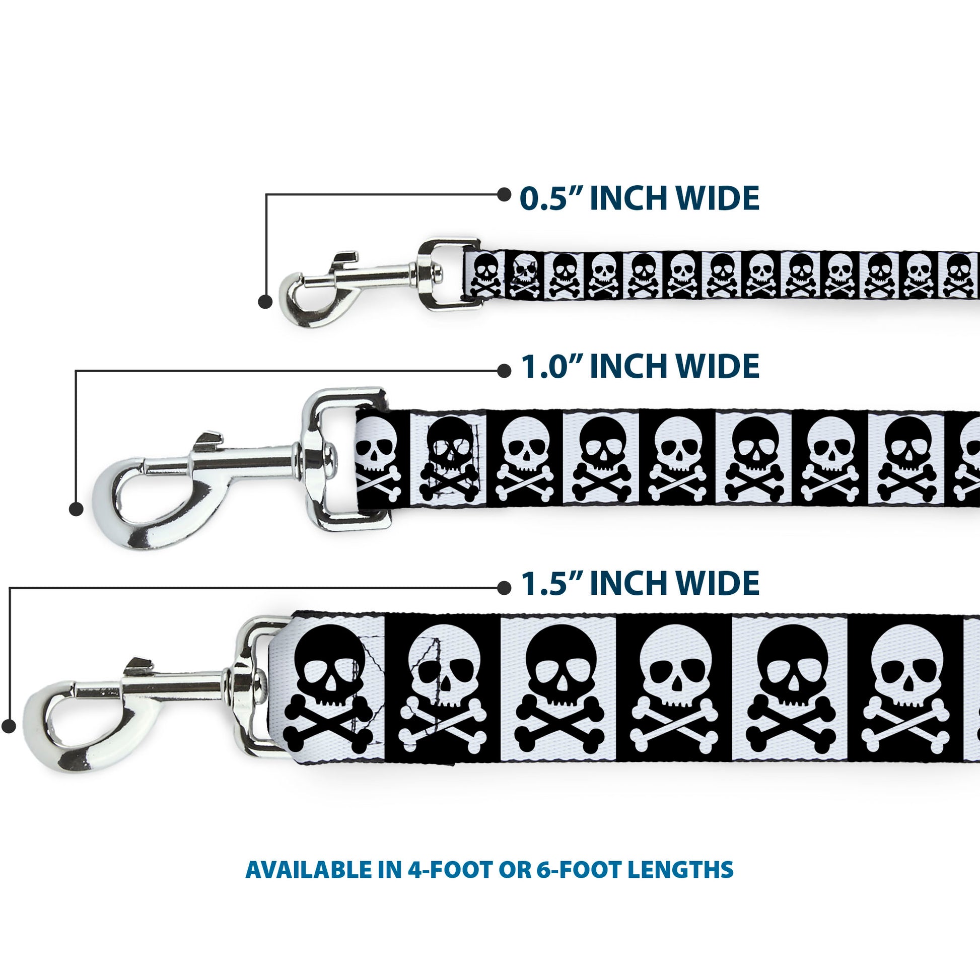 Dog Leash - Skull & Cross Bones Blocks Black/White White/Black Dog Leashes Buckle-Down