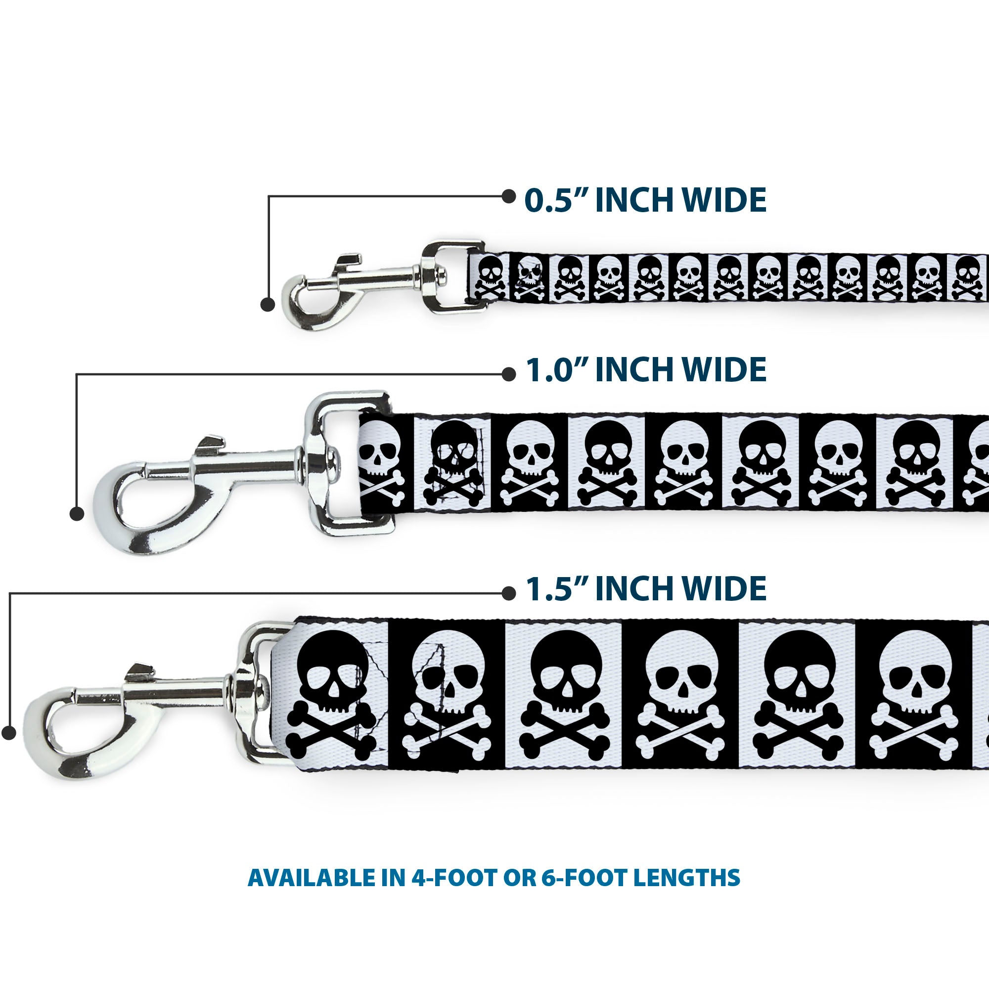 Dog Leash - Skull & Cross Bones Blocks Black/White White/Black Dog Leashes Buckle-Down
