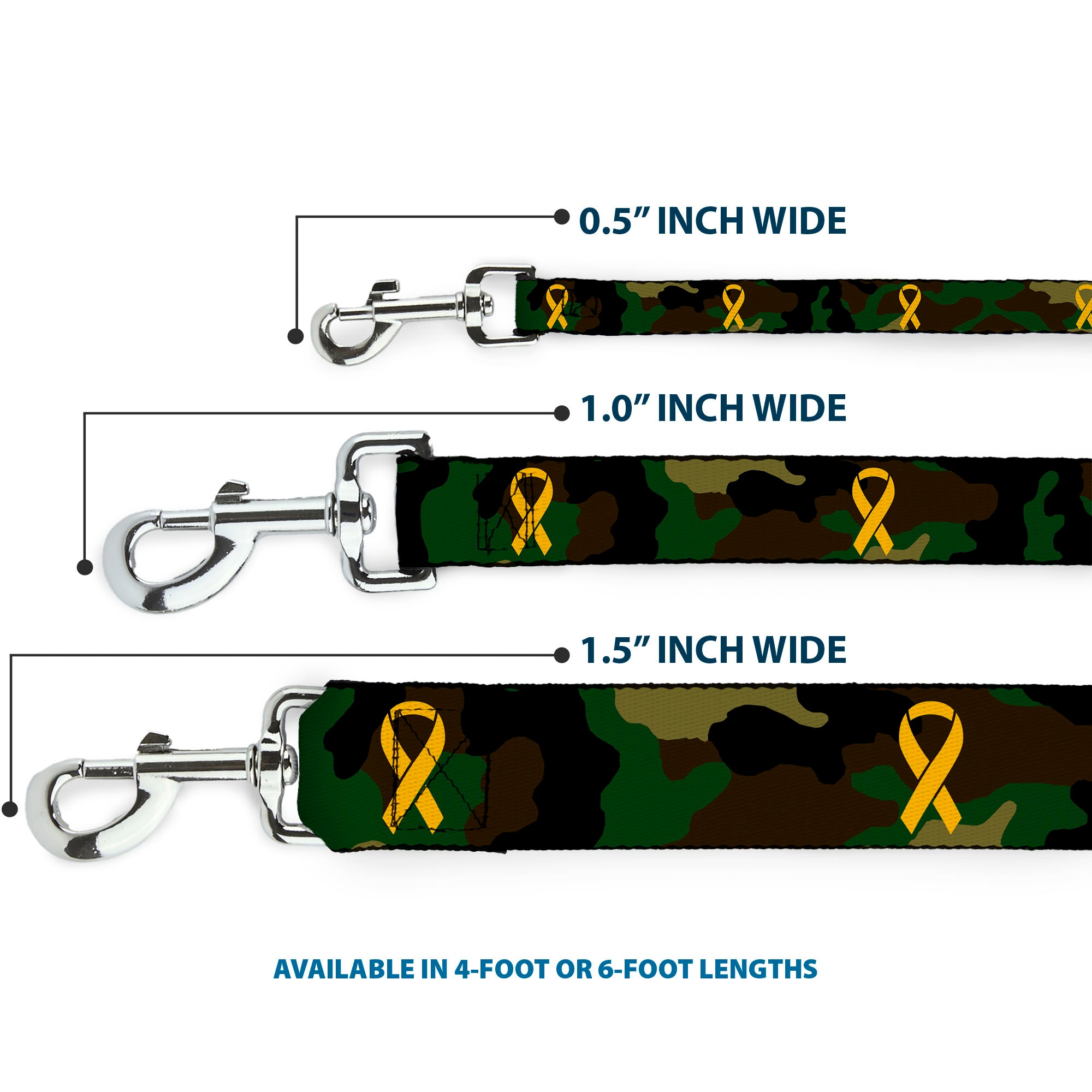 Dog Leash - Support Our Troops Camo Olive/Yellow Ribbon Dog Leashes Buckle-Down