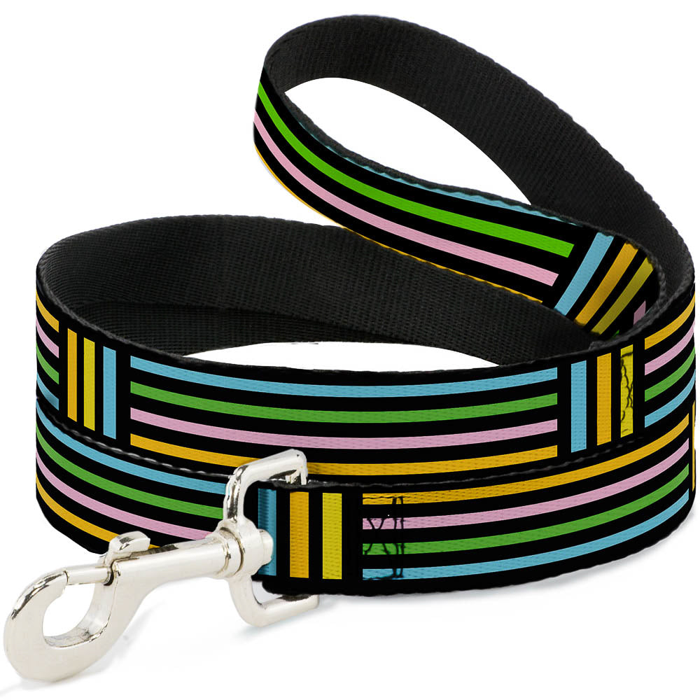 Dog Leash - Stripe Blocks Black/Multi Pastel Dog Leashes Buckle-Down