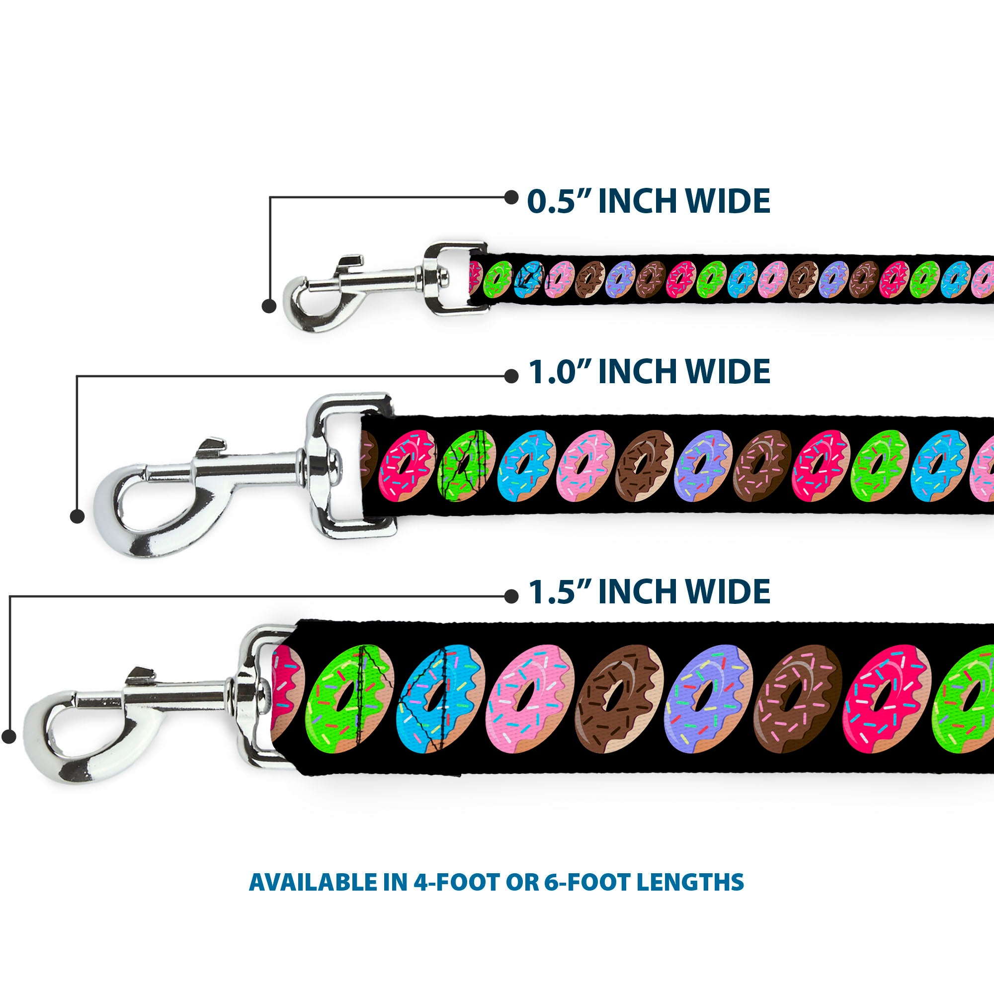 Dog Leash - Sprinkle Donuts Black/Multi Color Dog Leashes Buckle-Down