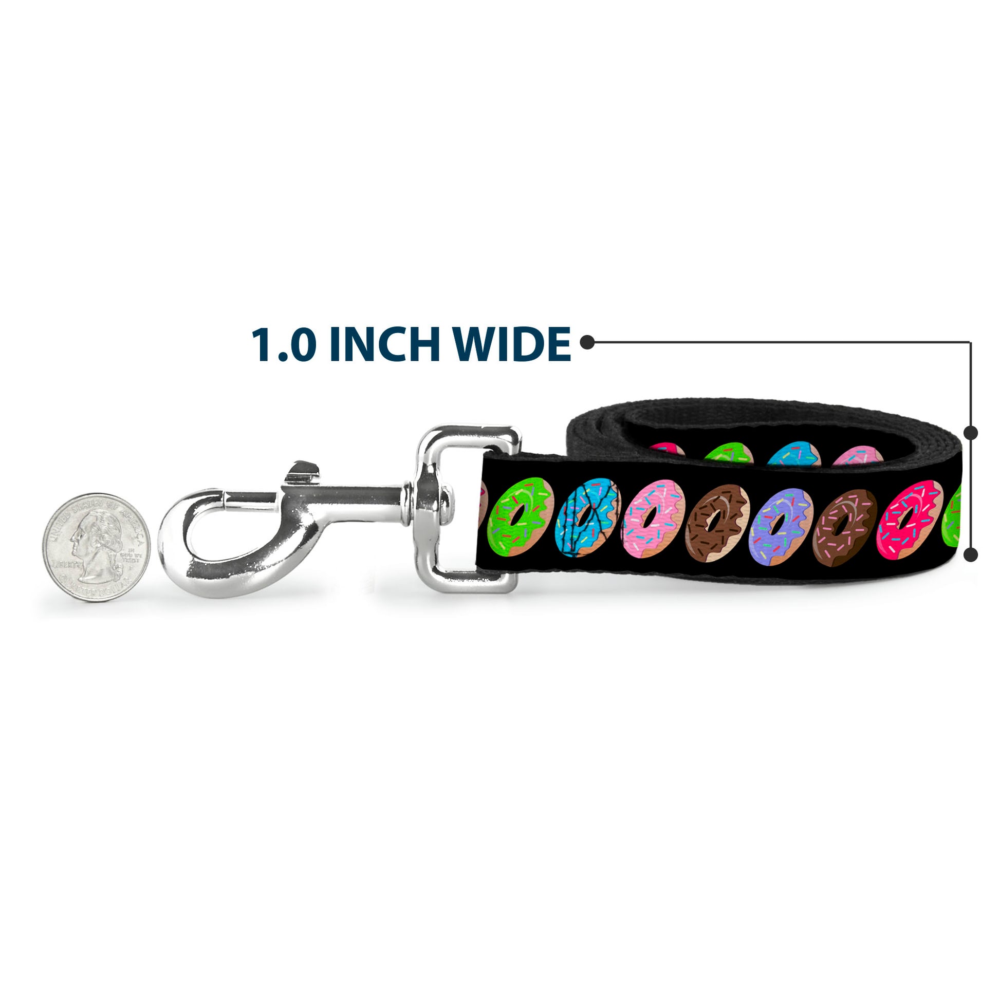 Dog Leash - Sprinkle Donuts Black/Multi Color Dog Leashes Buckle-Down