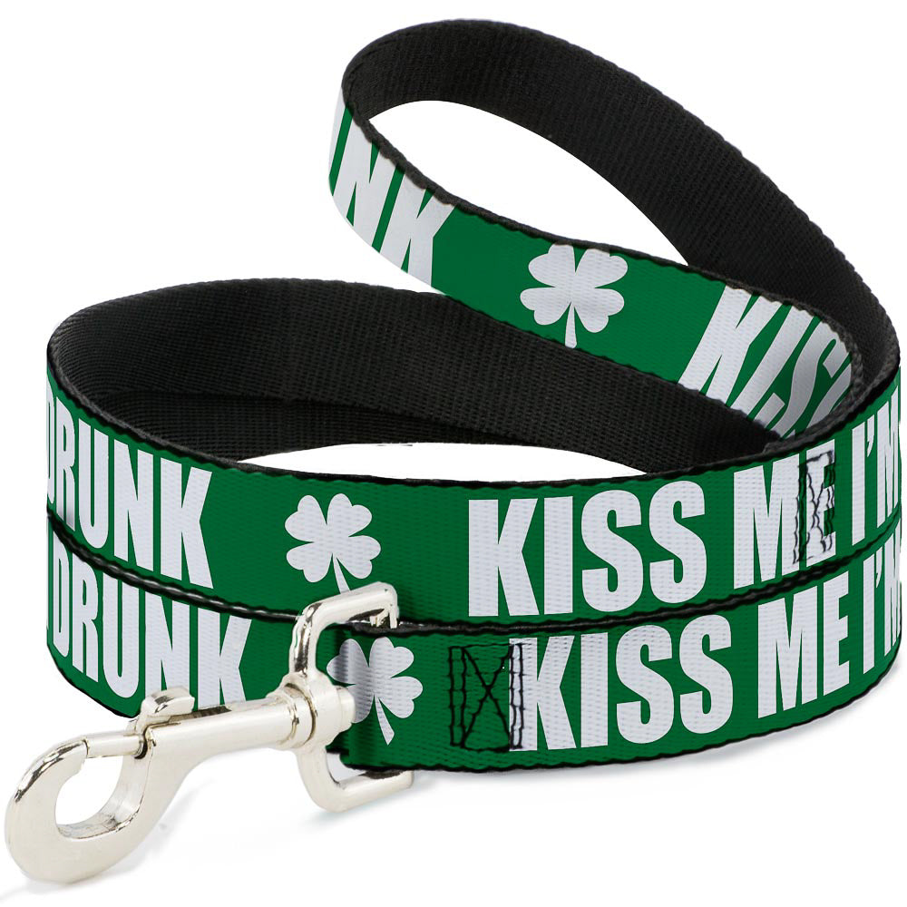 Buckle-Down Dog Leash - St. Pat's KISS ME I'M DRUNK/Shamrock Green/White Dog Leashes Buckle-Down