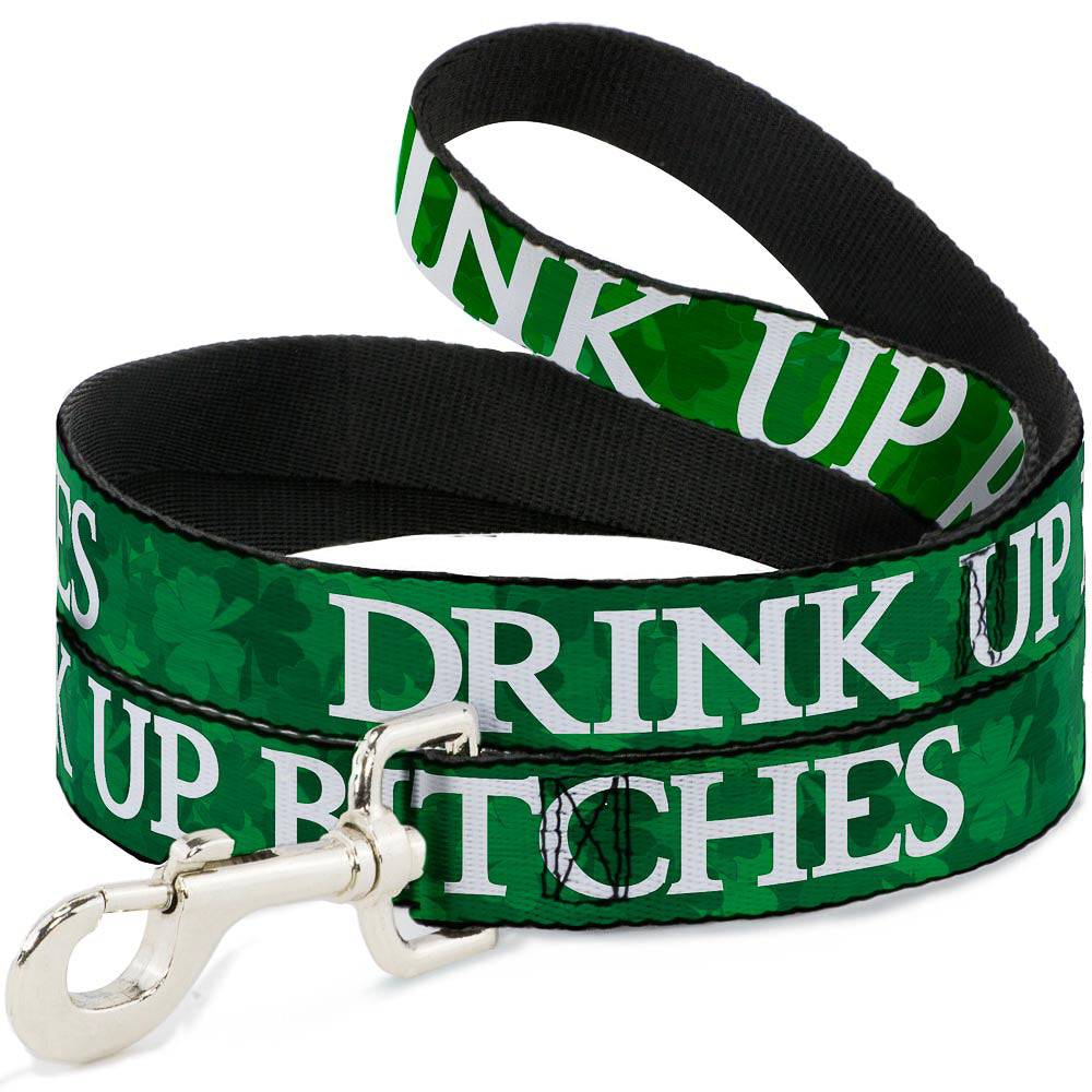Buckle-Down Dog Leash - St. Pat's DRINK UP BITCHES/Stacked Shamrocks Greens/White Dog Leashes Buckle-Down