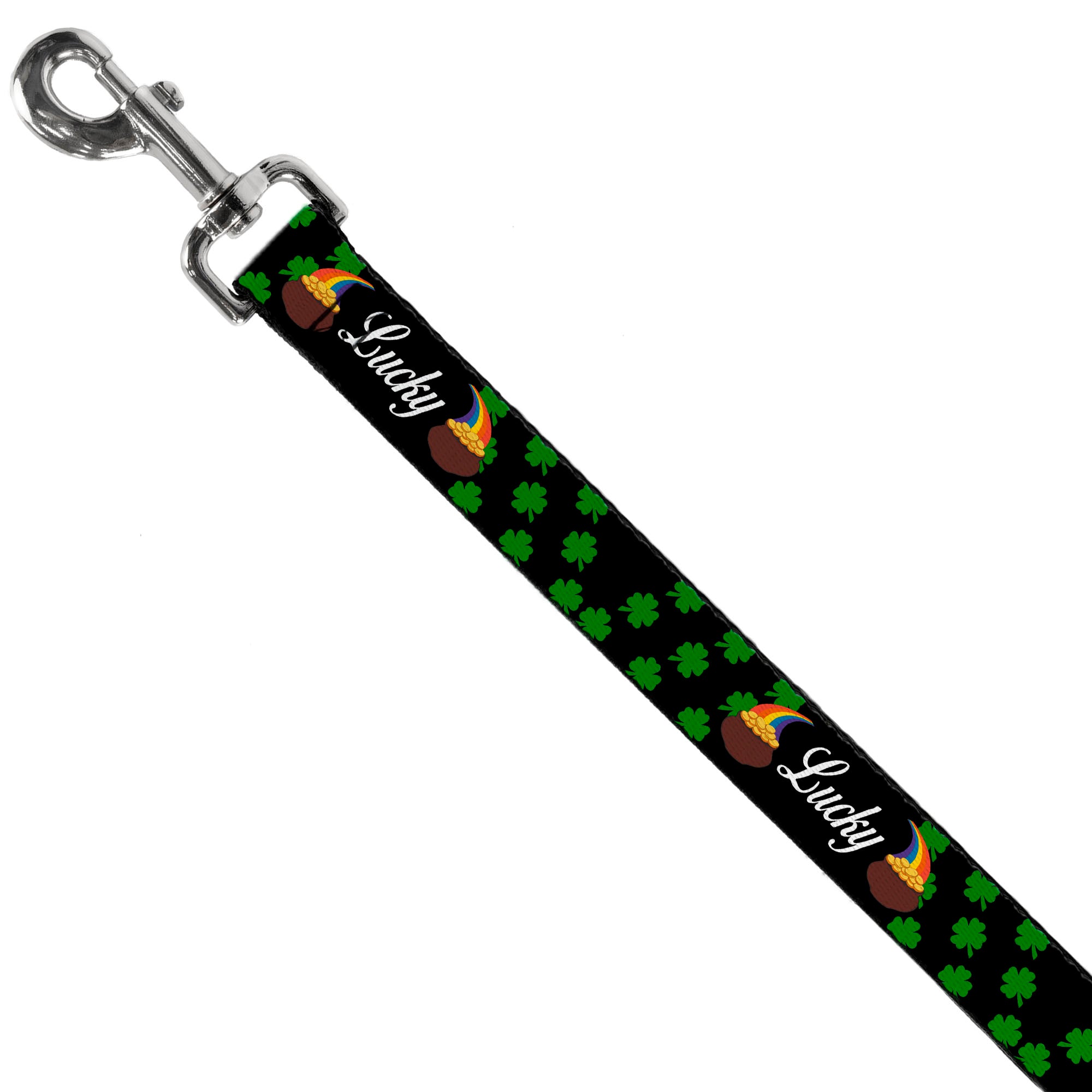 Dog Leash - St. Pat's LUCKY Pot of Gold/Shamrocks Scattered Black/Green/White Dog Leashes Buckle-Down