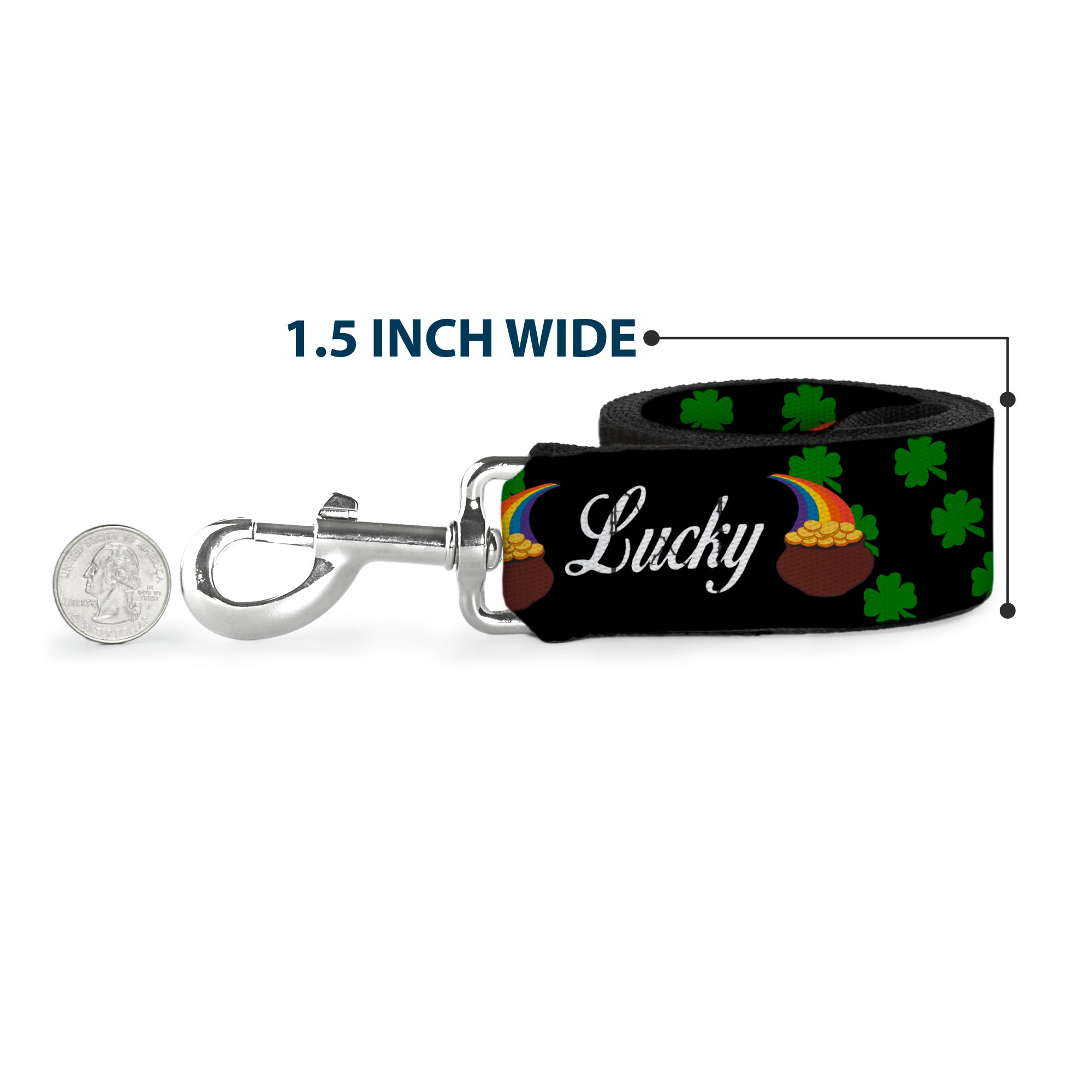Dog Leash - St. Pat's LUCKY Pot of Gold/Shamrocks Scattered Black/Green/White Dog Leashes Buckle-Down