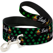 Dog Leash - St. Pat's LUCKY Pot of Gold/Shamrocks Scattered Black/Green/White Dog Leashes Buckle-Down