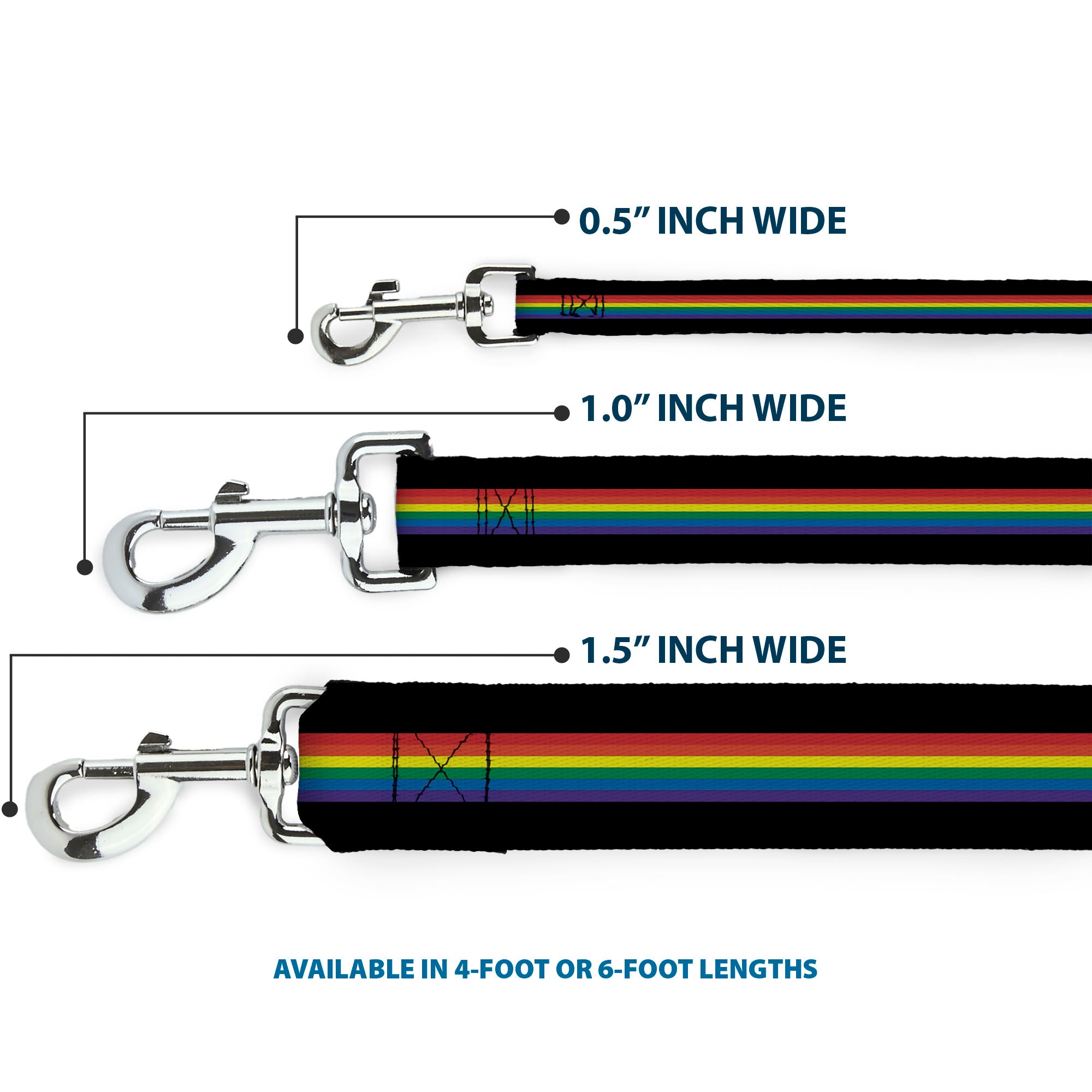 Dog Leash - Stripe Black/Rainbow Dog Leashes Buckle-Down