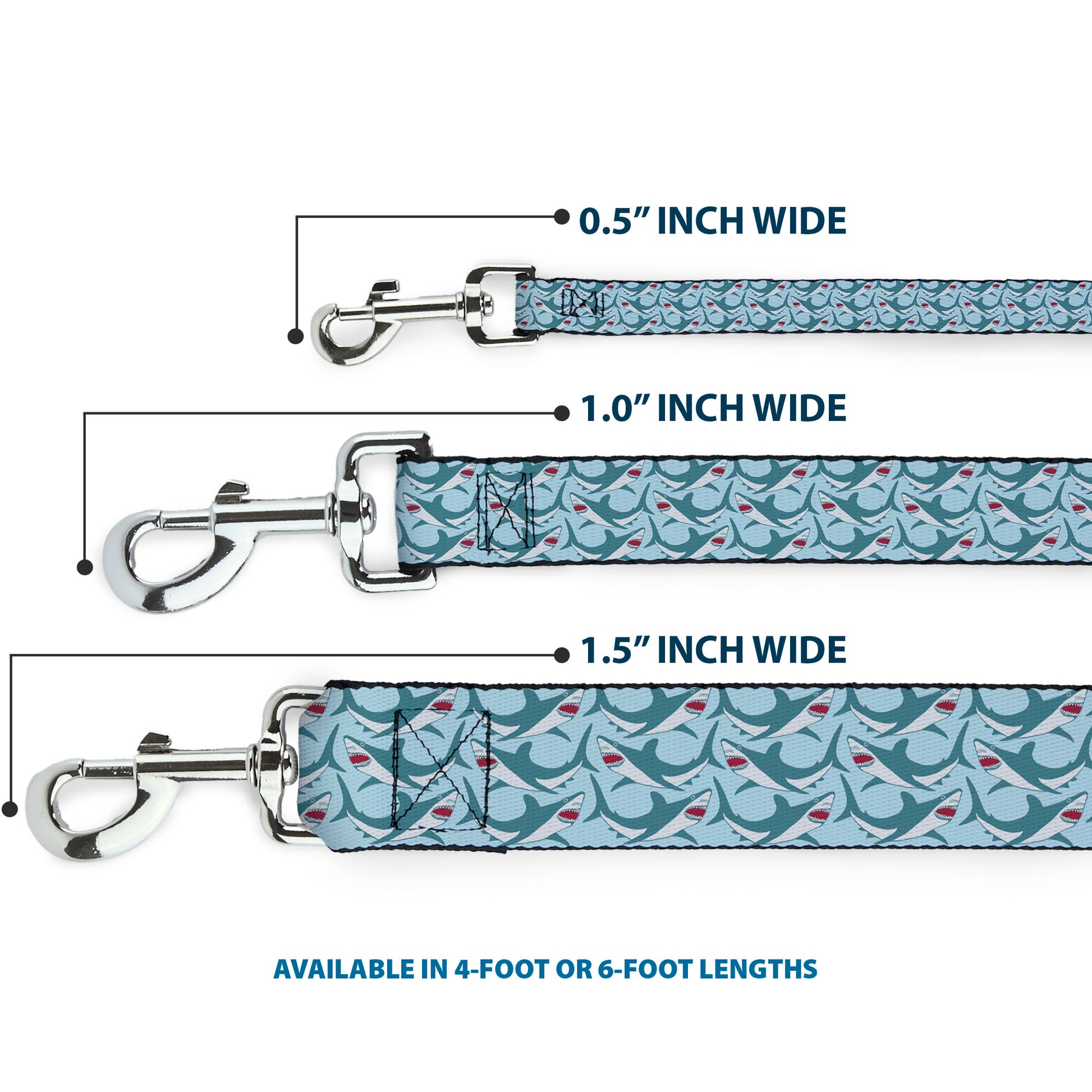 Dog Leash - Shark 3-Rows Light Blue Dog Leashes Buckle-Down