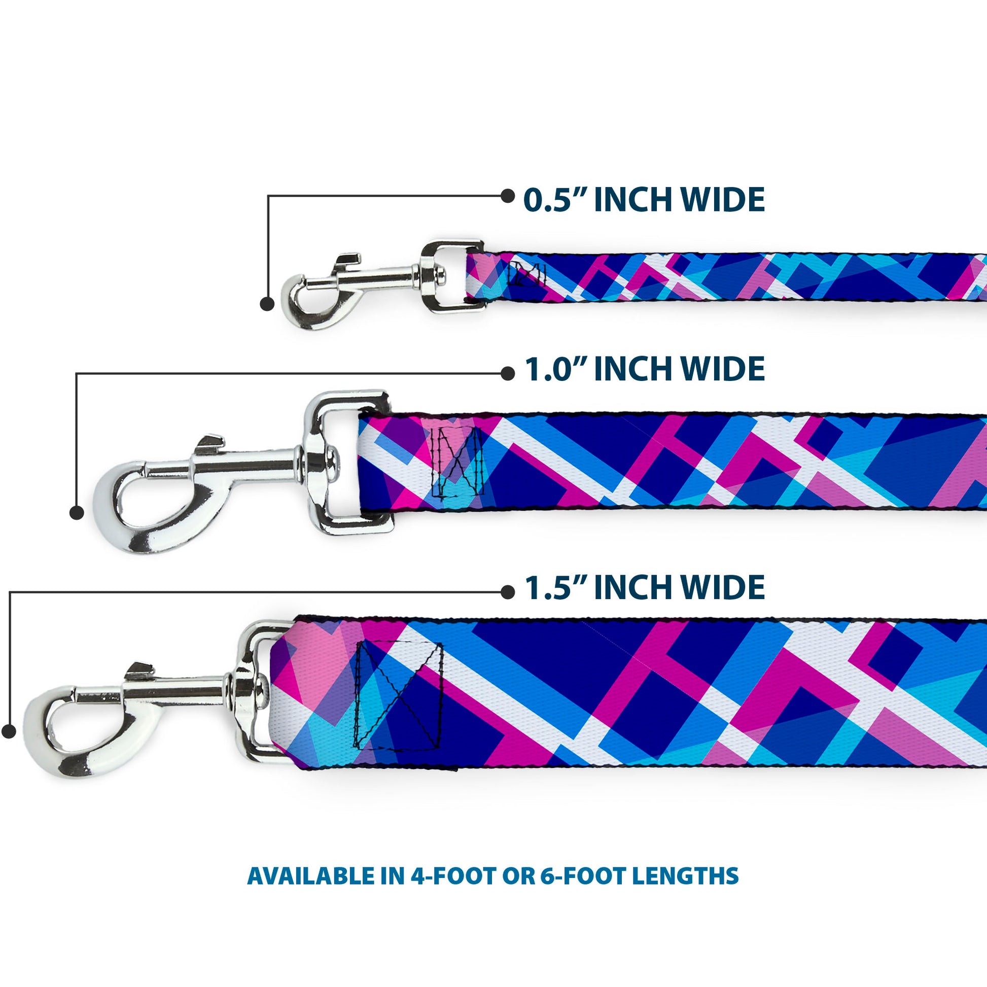 Dog Leash - Squares Stacked Blues/Pinks/Purples Dog Leashes Buckle-Down
