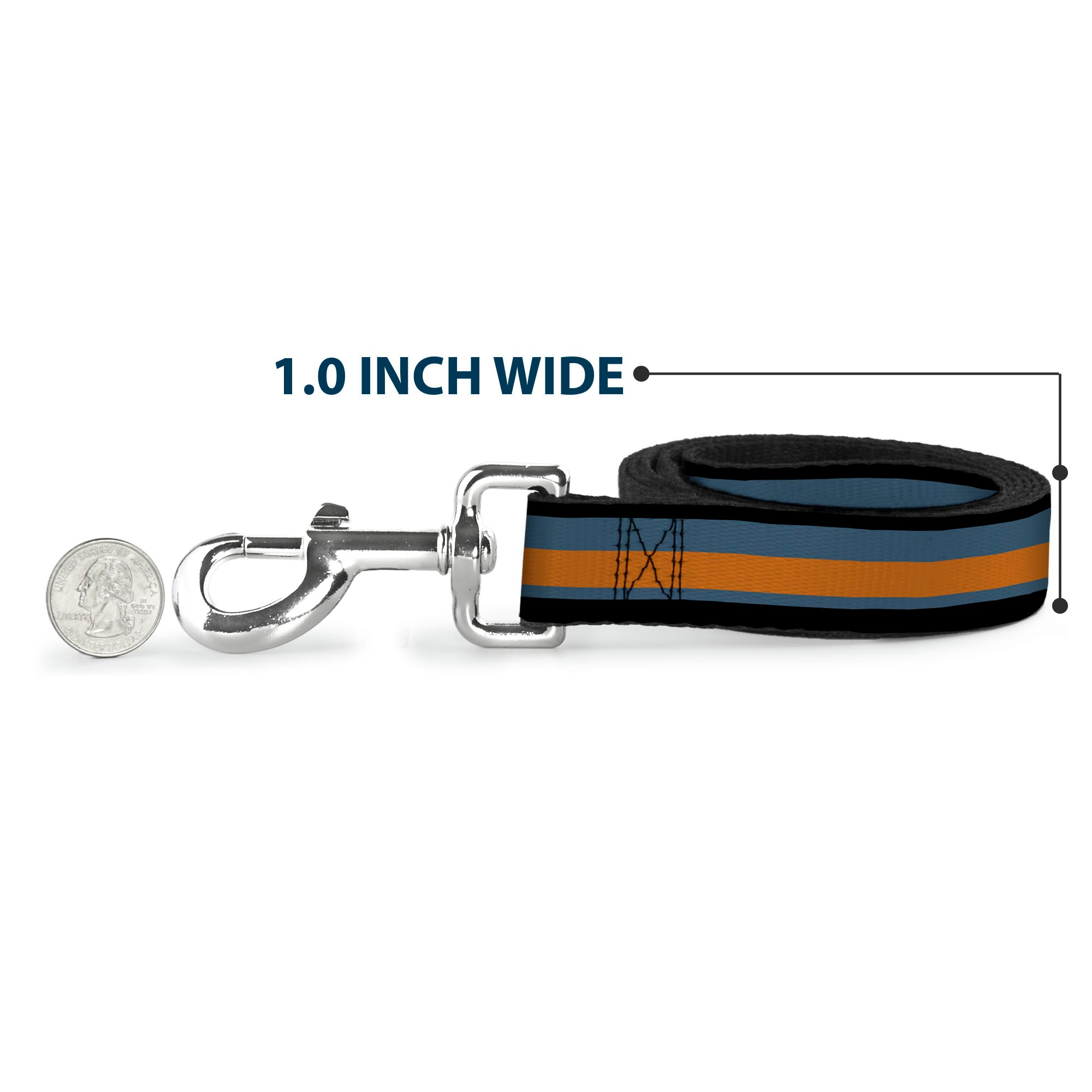 Dog Leash - Stripes Black/Steel Blue/Orange Dog Leashes Buckle-Down