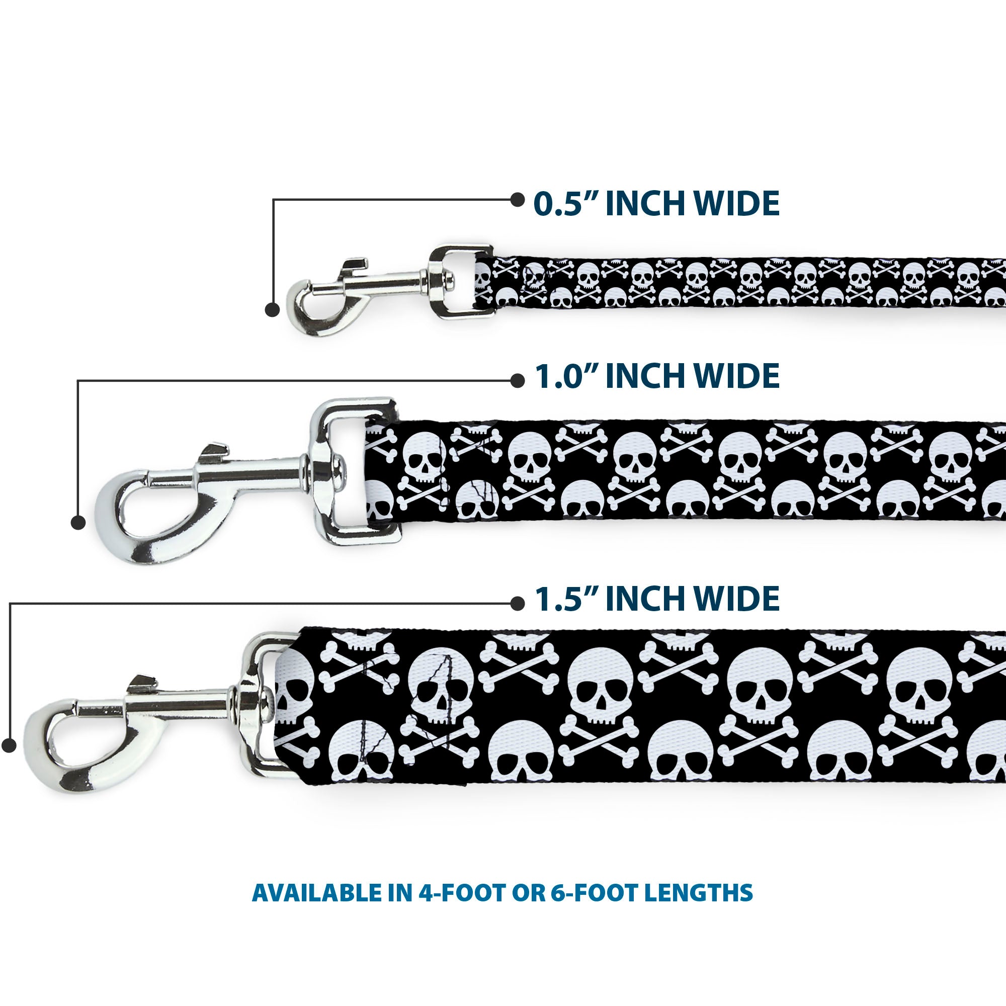 Dog Leash - Skull & Cross Bones Staggered Black/White Dog Leashes Buckle-Down