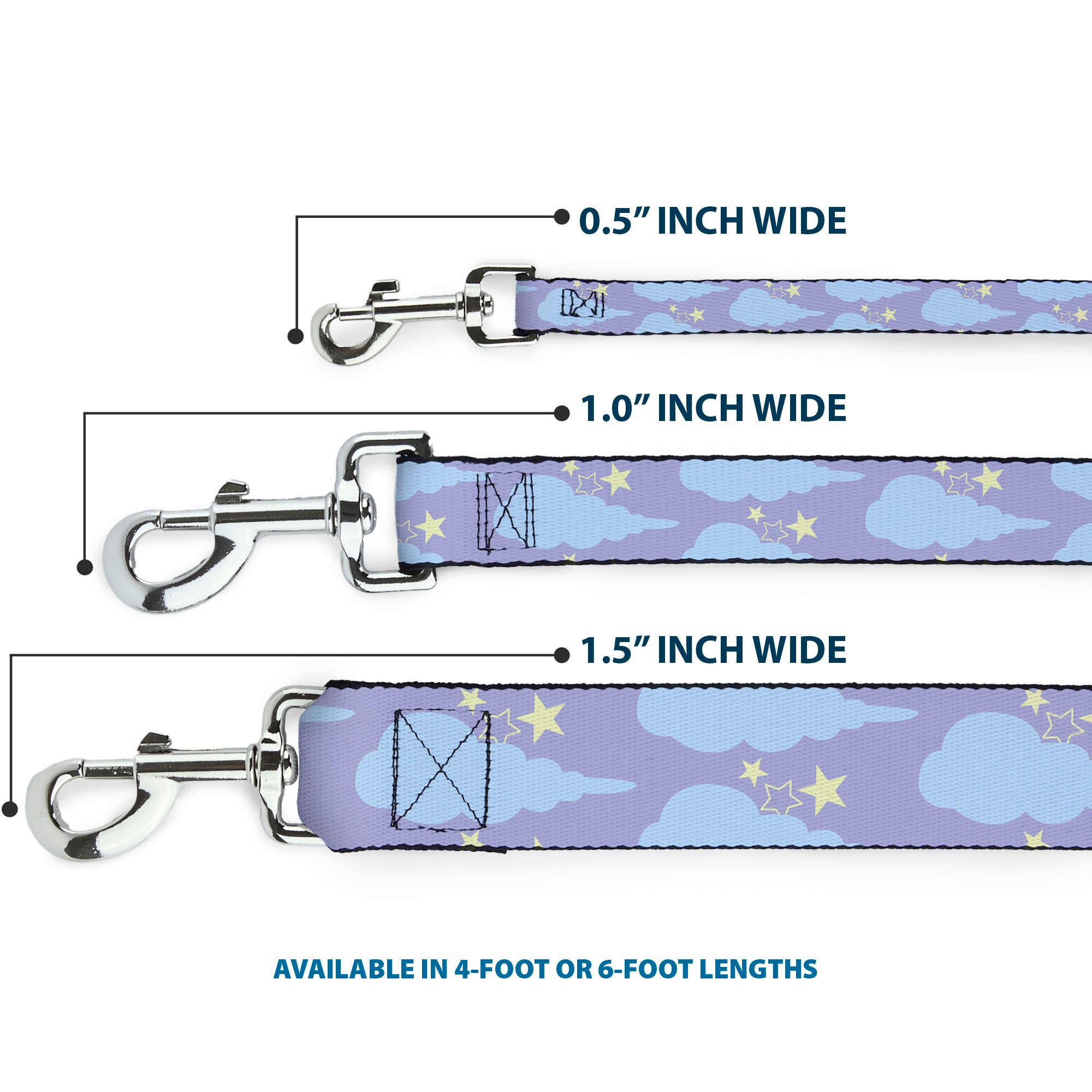 Dog Leash - Cloudy Starry Sky Lavender Blue Yellow Dog Leashes Buckle-Down