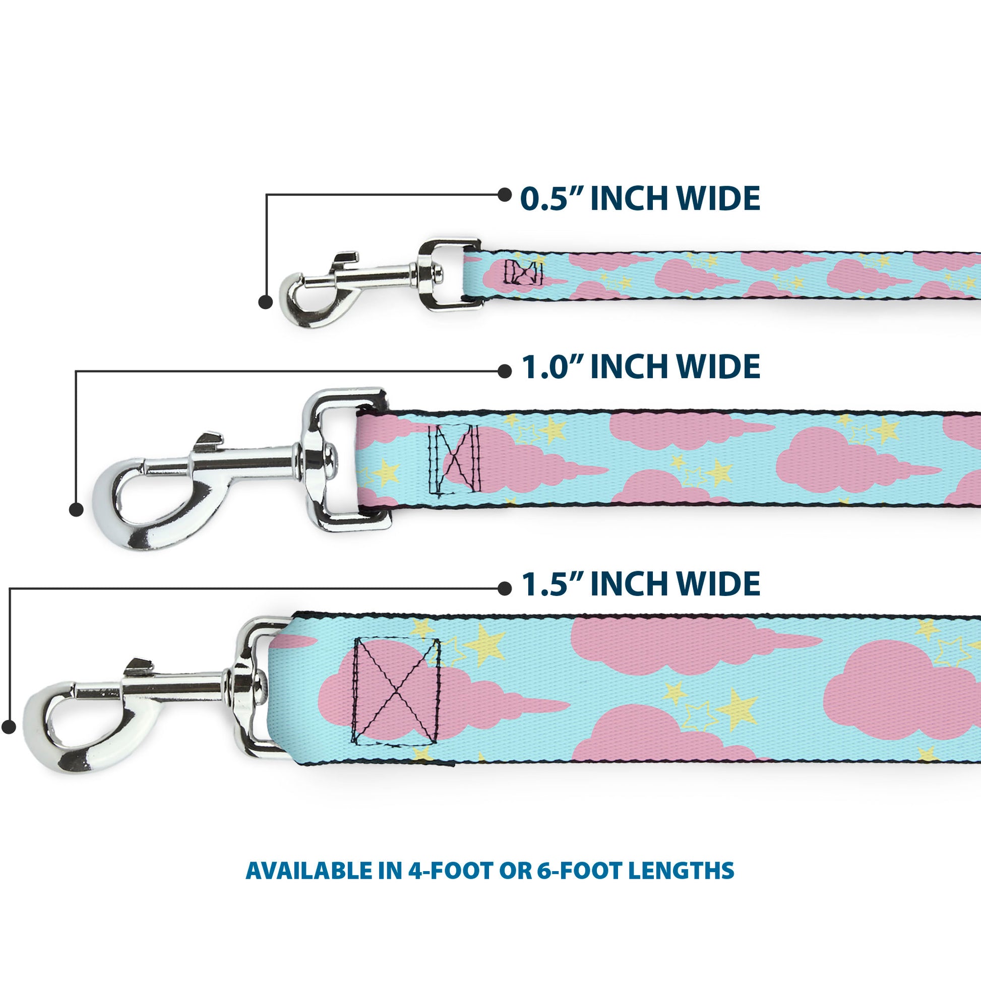 Dog Leash - Cloudy/Starry Sky Aqua/Pink/Yellow Dog Leashes Buckle-Down