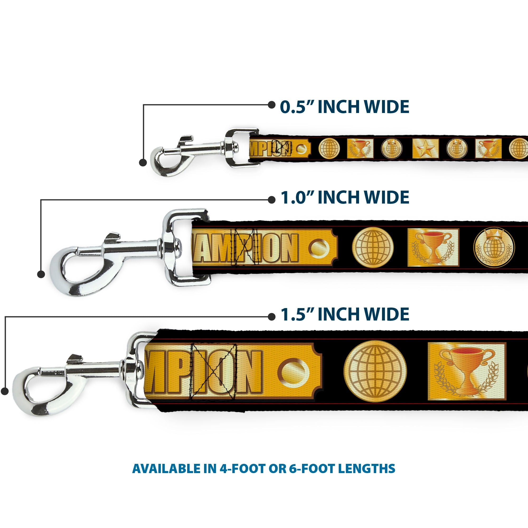 Dog Leash - CHAMPION Belt/Icons Black/Golds Dog Leashes Buckle-Down