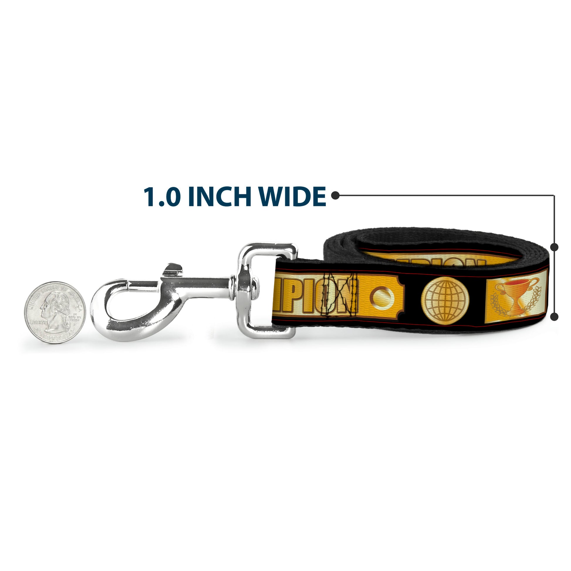Dog Leash - CHAMPION Belt/Icons Black/Golds Dog Leashes Buckle-Down