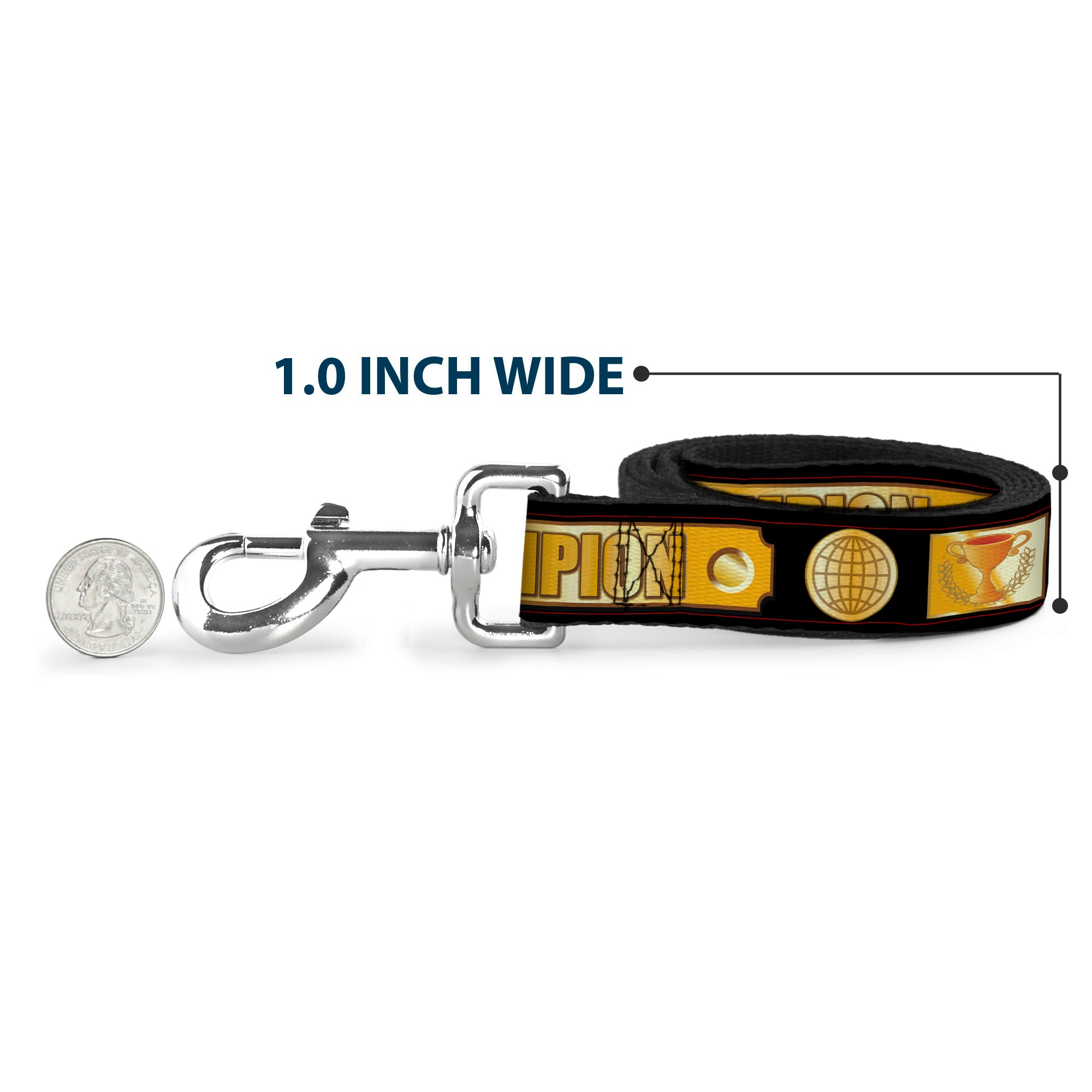 Dog Leash - CHAMPION Belt/Icons Black/Golds Dog Leashes Buckle-Down