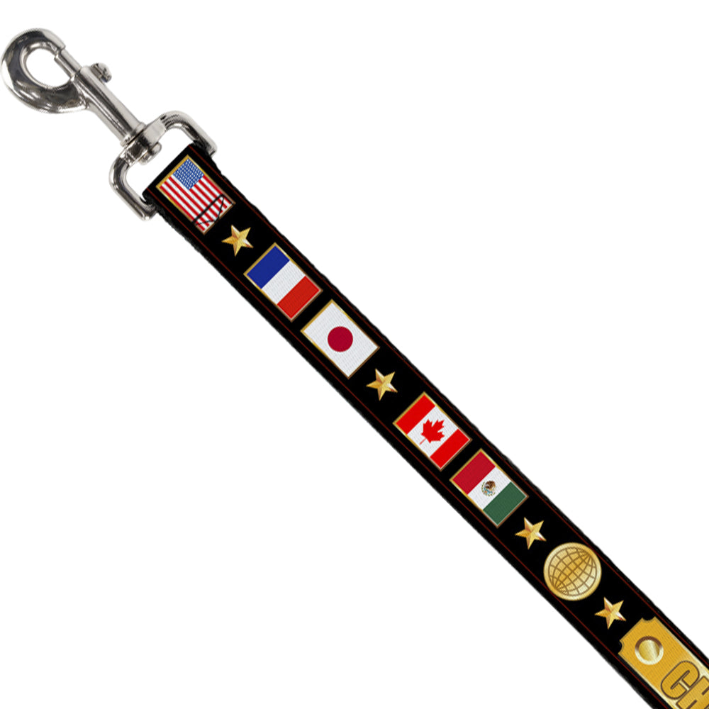 Dog Leash - CHAMPION Belt/Flags/Stars Black/Golds Dog Leashes Buckle-Down