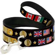 Dog Leash - CHAMPION Belt/Flags/Stars Black/Golds Dog Leashes Buckle-Down