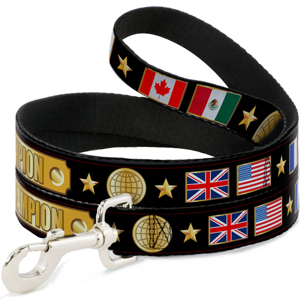 Dog Leash - CHAMPION Belt/Flags/Stars Black/Golds Dog Leashes Buckle-Down