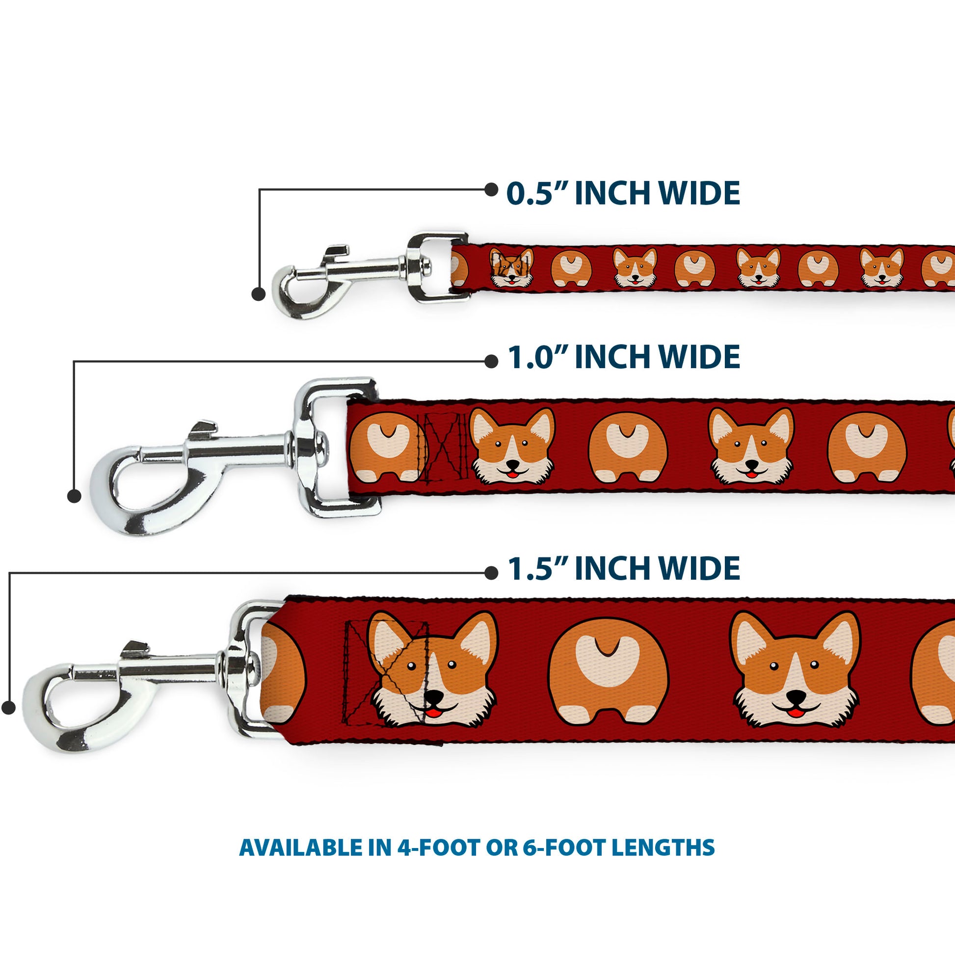 Dog Leash - Corgi Face/Rump Red Dog Leashes Buckle-Down