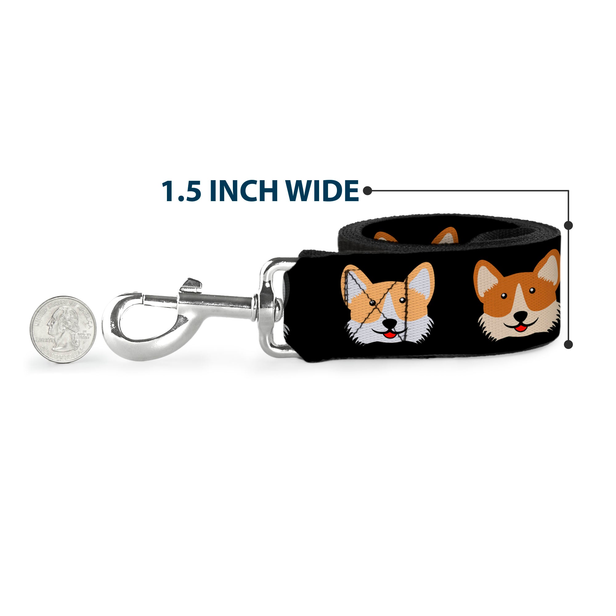 Dog Leash - Corgi 3-Faces Black Dog Leashes Buckle-Down